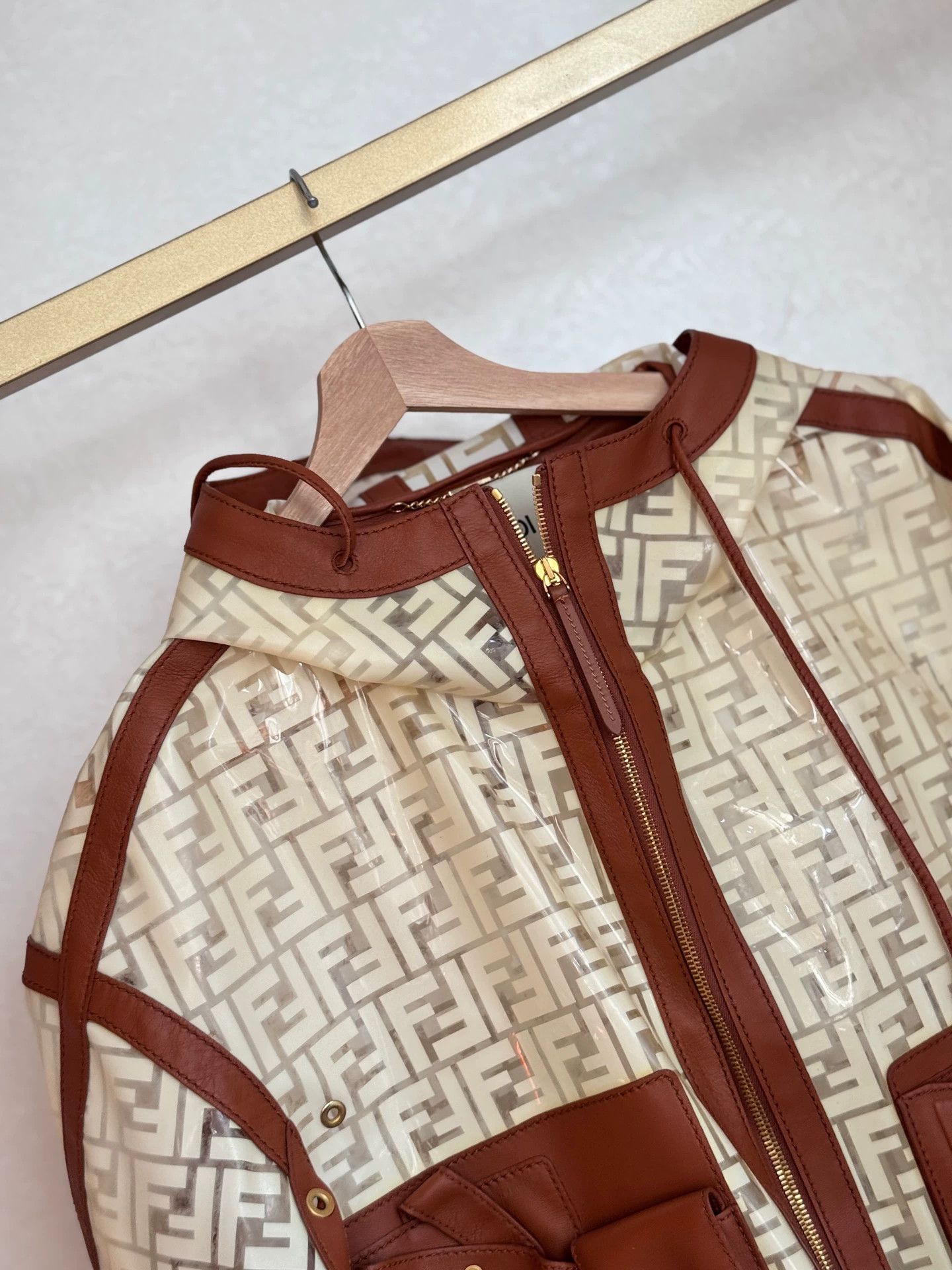 Fendi FENDI SS22 Logo Leather Panel Hooded Women's Brown Jacket Size M / US 6-8 / IT 42-44 - 4 Thumbnail