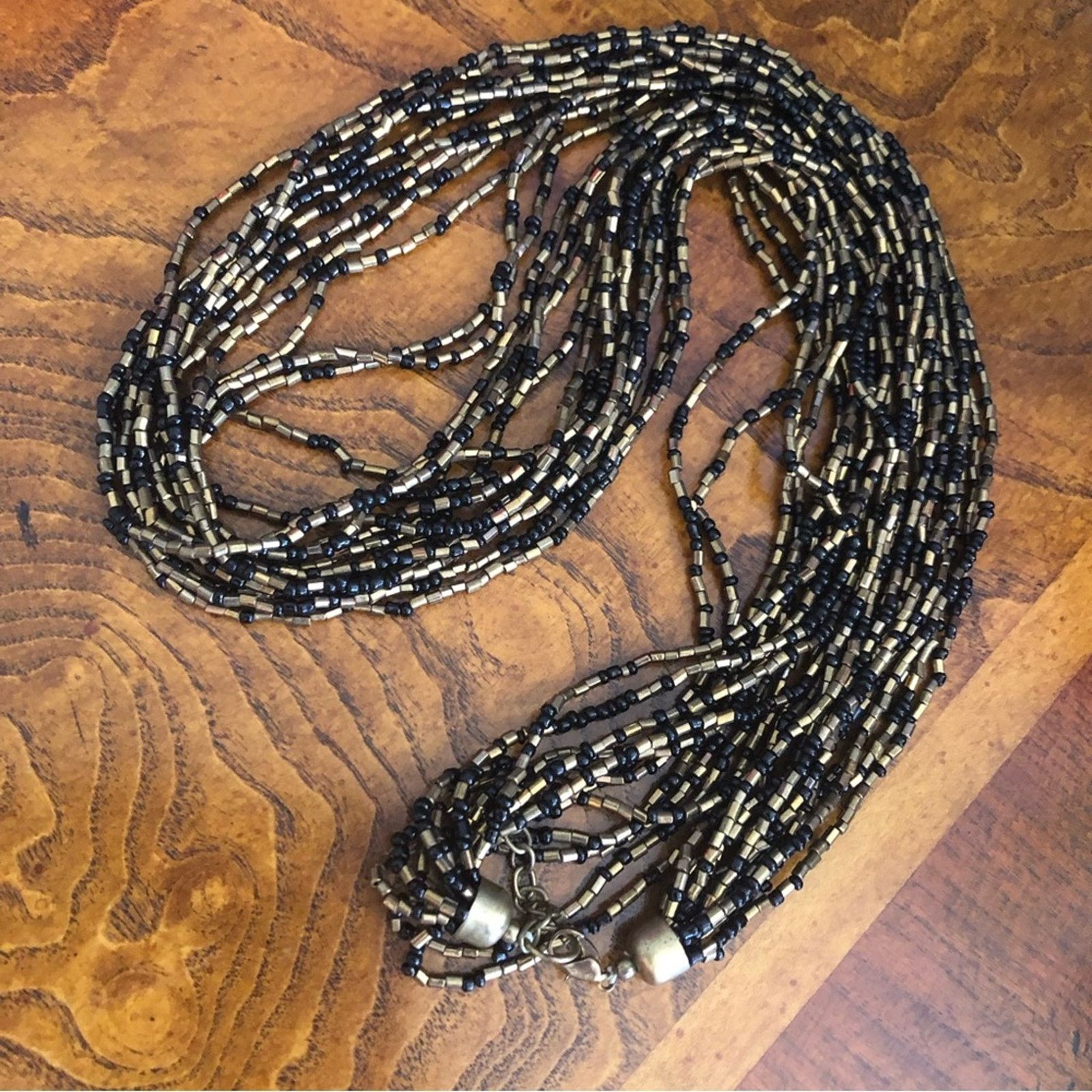 Vintage Vintage 90s gold and black multi strand seed bead necklace Size ONE SIZE - 8 Thumbnail