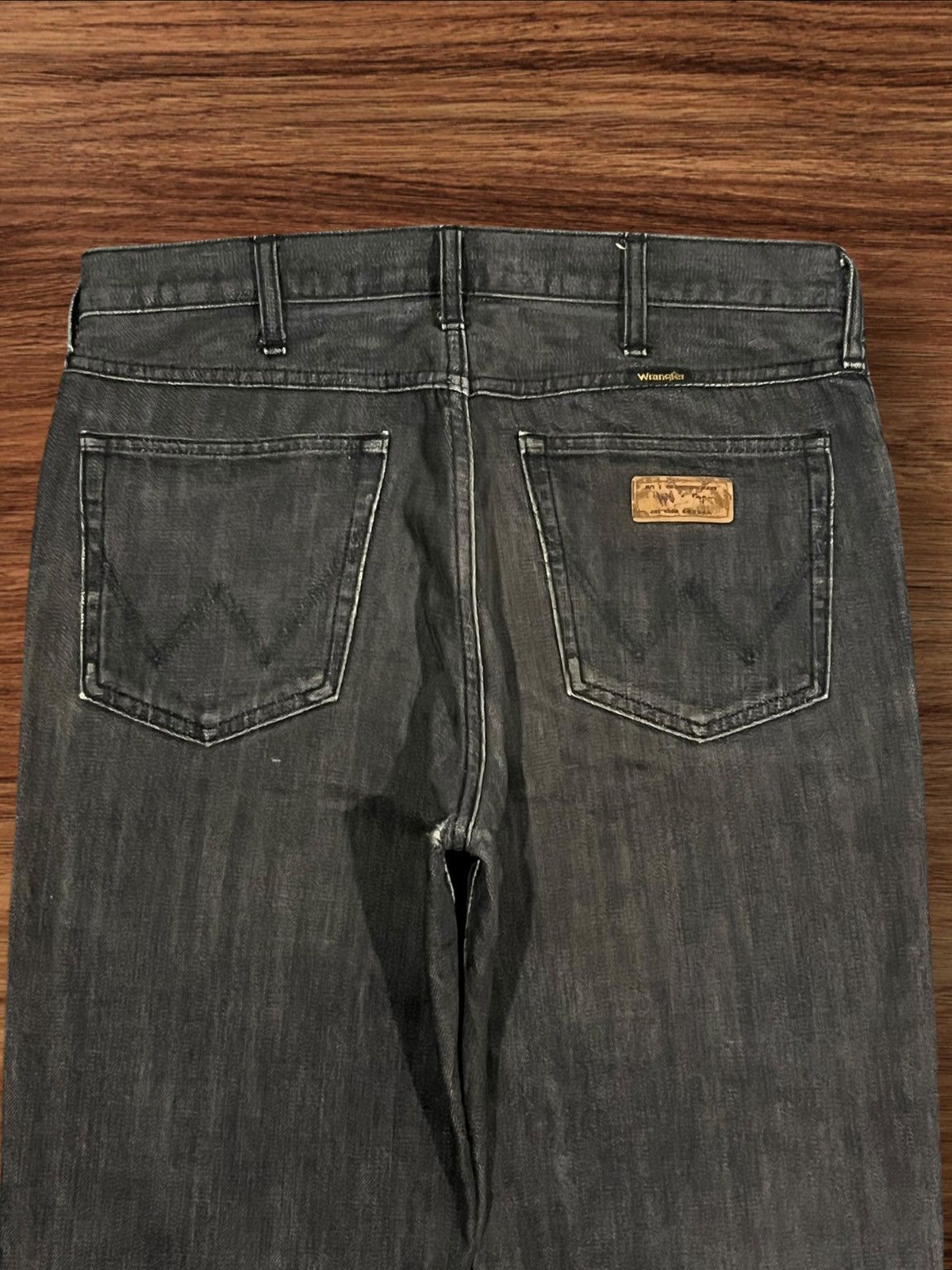 Tornado Mart Vintage Wrangler Black Washed Frayed Leg Flare Jeans Size US 33 - 7 Thumbnail