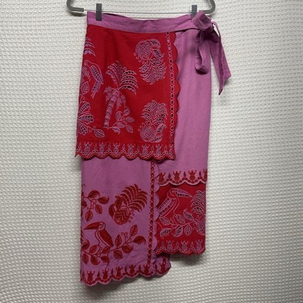 Farm Rio Farm Rio Richilieu Palm Tree Eyelet Midi Wrap Skirt Women M Size 30" / US 8 / IT 44 - 9 Thumbnail