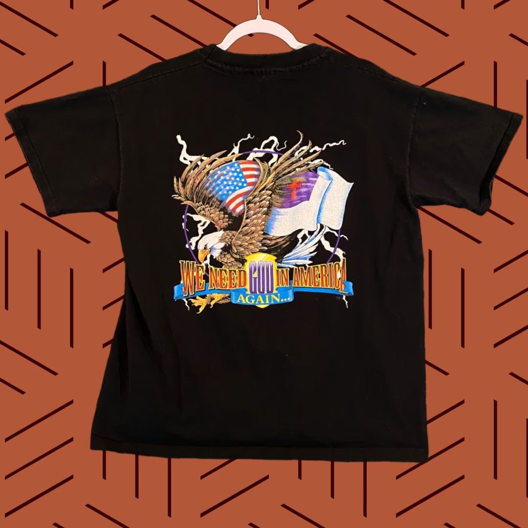Anvil VINTAGE God Shirt Mens Large Black Need God Again Short Sleeve Eagle Graphic Size US L / EU 52-54 / 3 - 1 Thumbnail