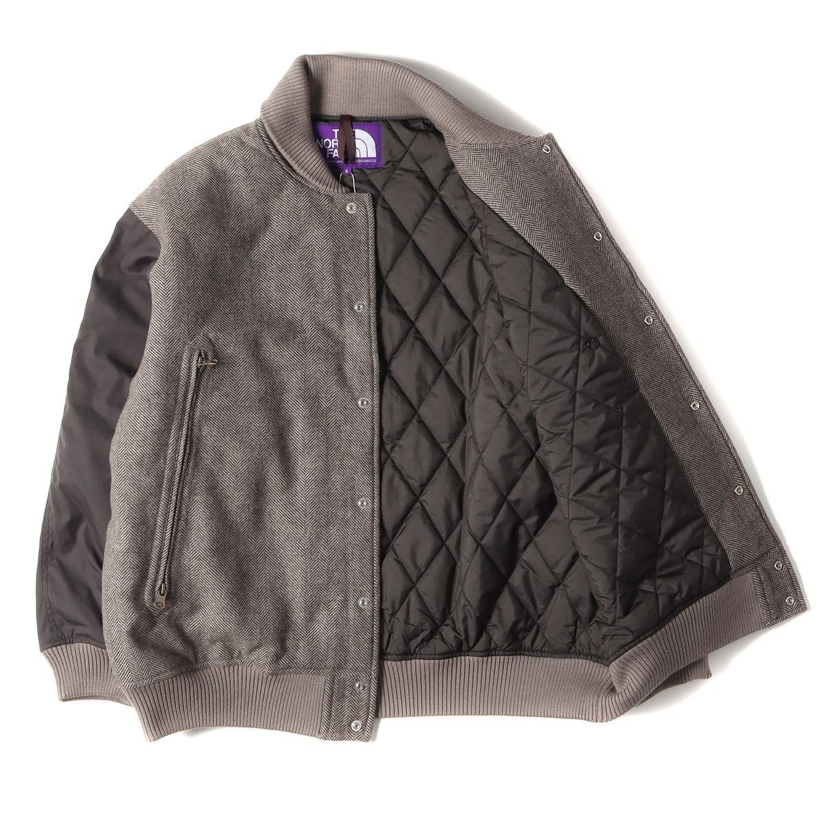 Nanamica × The North Face Purple Label Herringbone Tweed Varsity Jacket Beige Size US XL / EU 56 / 4 - 2 Thumbnail