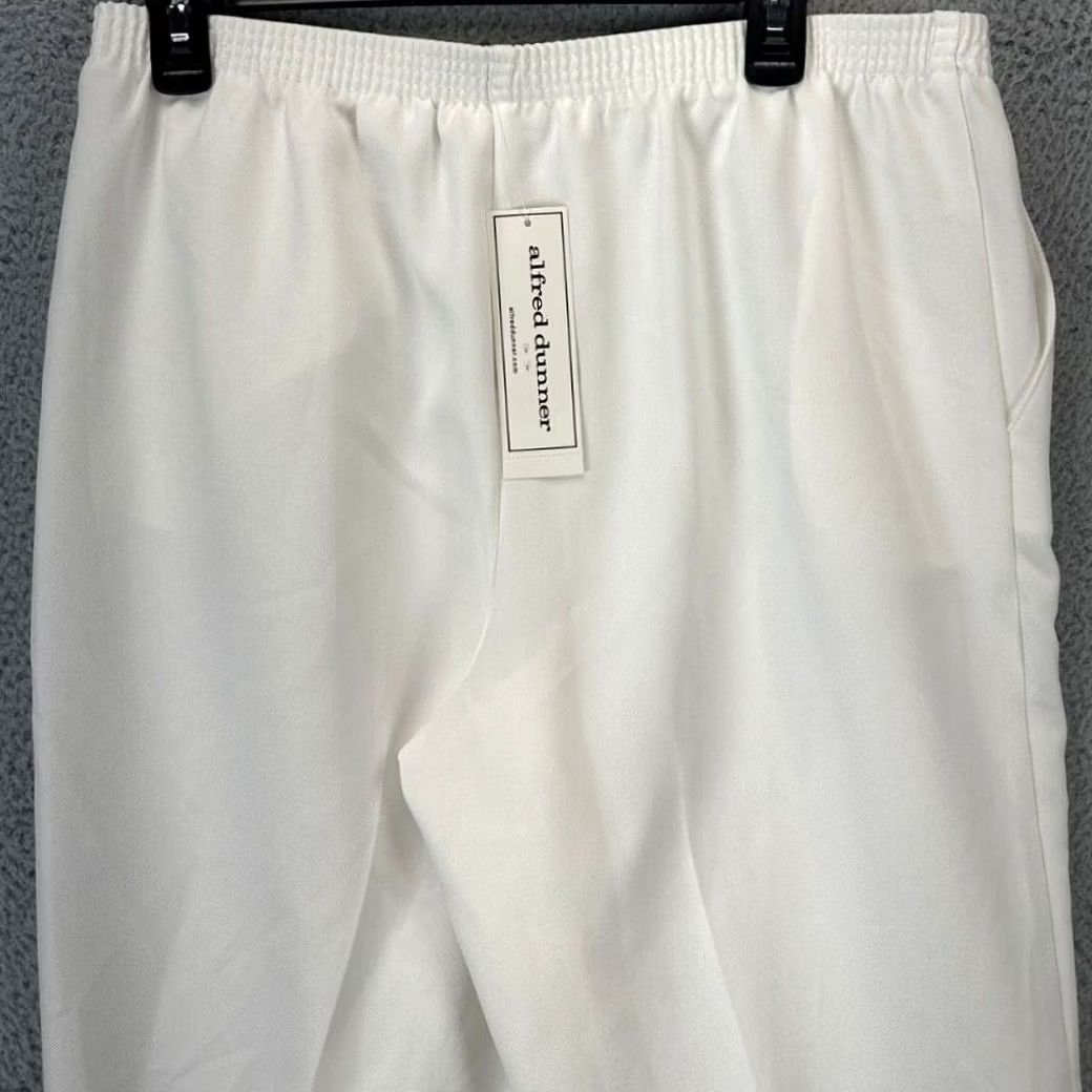 Vintage Alfred Dunner Pants Womens 12 White Wide-Leg Elastic Waist Pull On High-Rise NEW Size 34" / US 12 / IT 48 - 4 Thumbnail