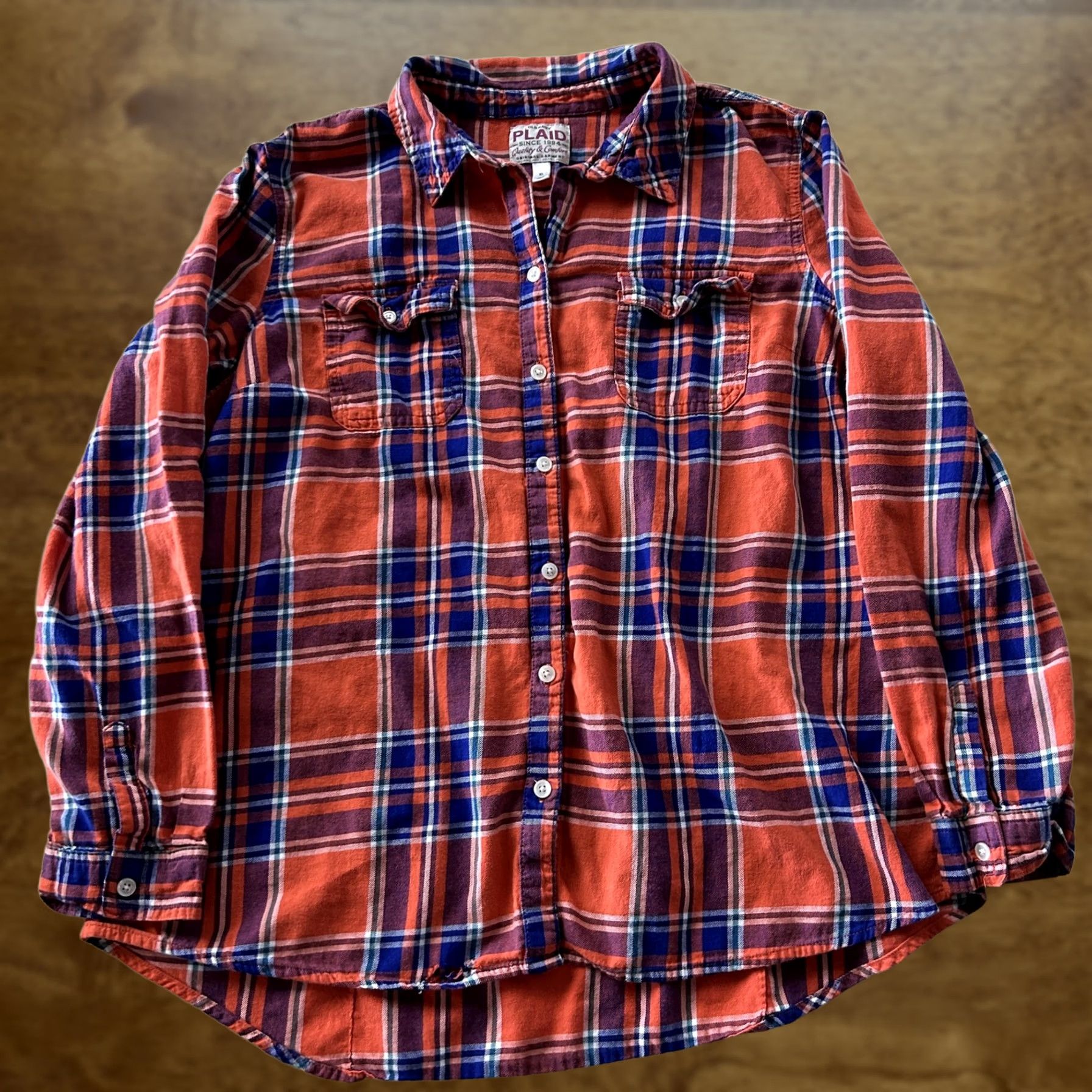 Old Navy Old Navy Plaid Flannel Shirt Mens XL Orange Blue Long Sleeve Casual Button Up Size US XL / EU 56 / 4 - 1 Thumbnail