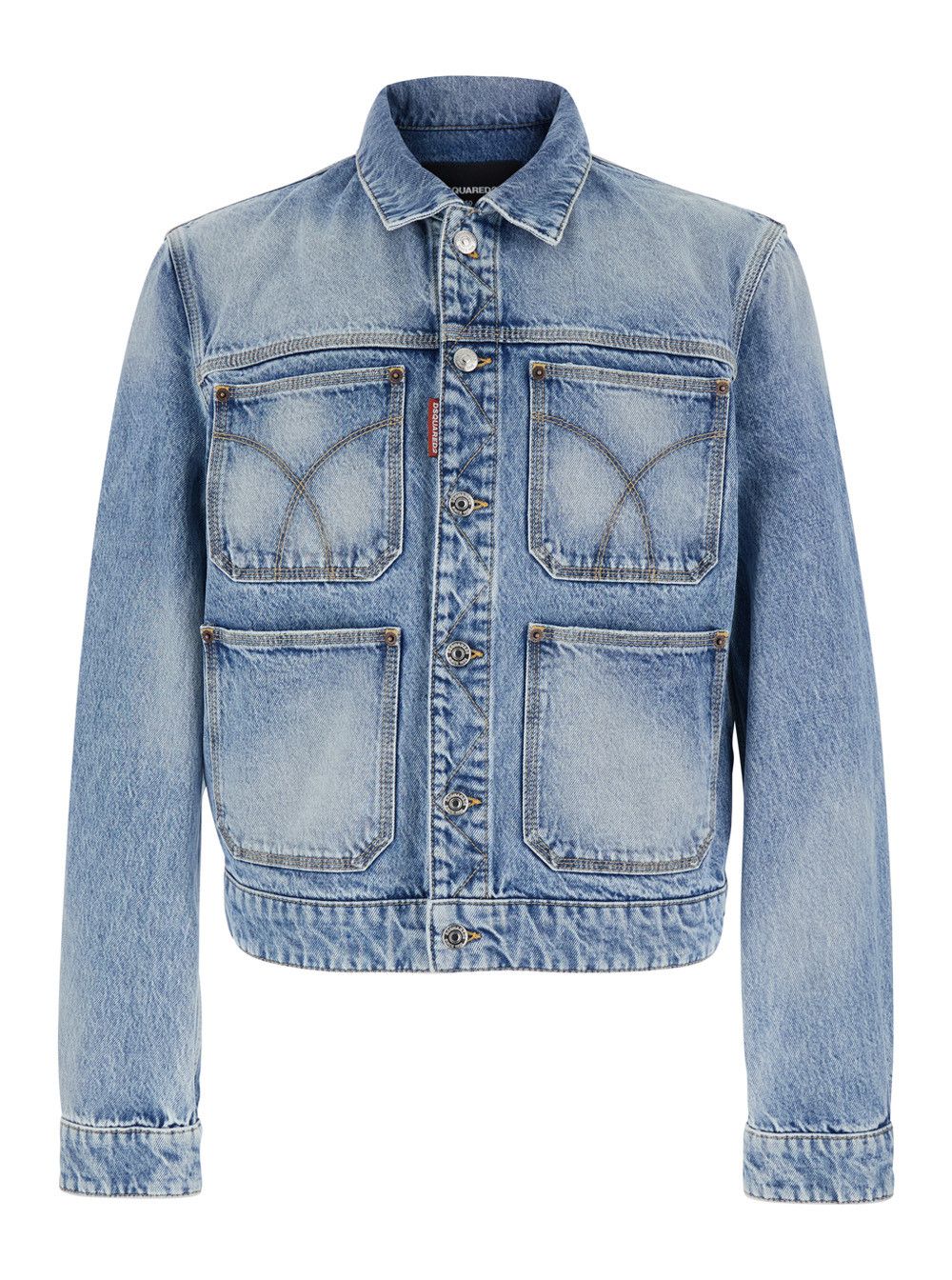 Dsquared2 Men's '70's' Jacket with Classic Collar and Four Front Pockets in Light Blue Denim Size US XL / EU 56 / 4 - 1 Thumbnail