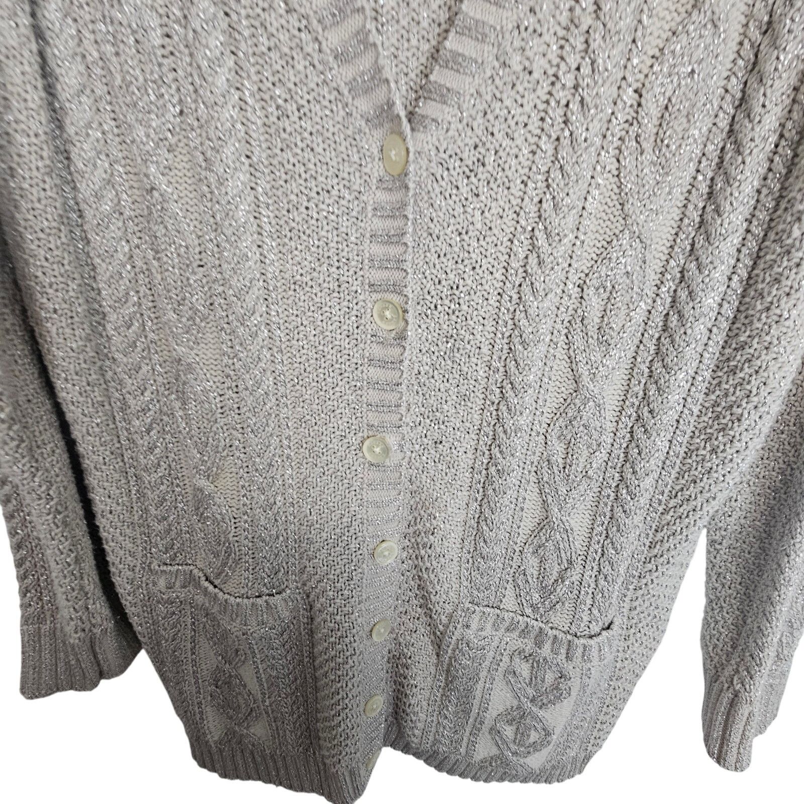 Lauren Ralph Lauren Lauren Ralph Lauren Cable Knit Metallic Cardigan Sweater XL Size XL / US 12-14 / IT 48-50 - 3 Thumbnail