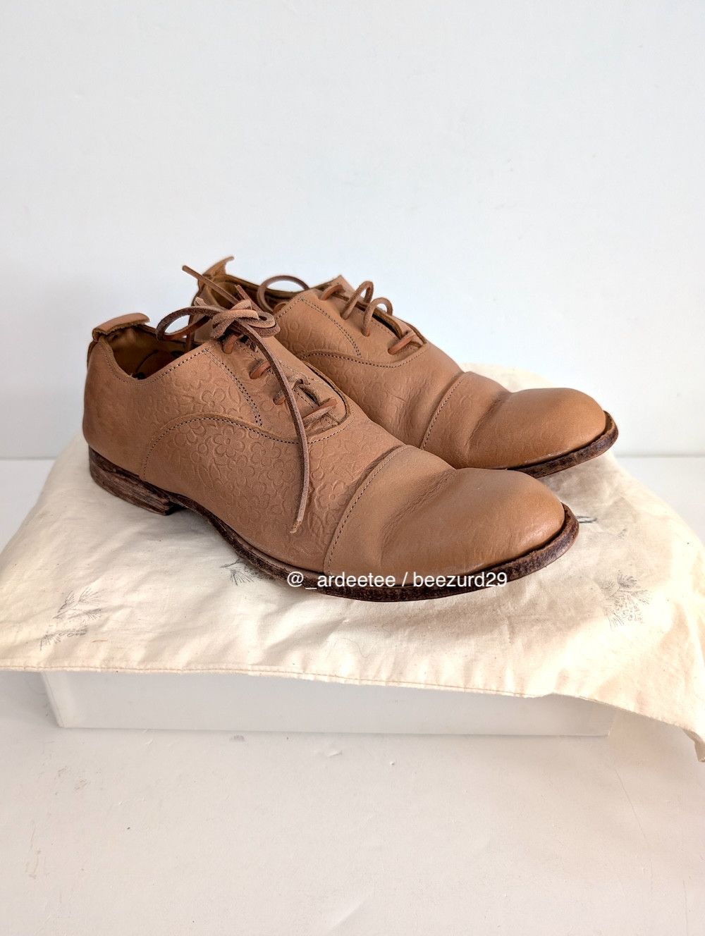 Paul Harnden Shoemakers *NEW* EMBOSSED TAN FLOWER W. OXFORDS 5L Size US 7.5 / IT 37.5 - 1 Thumbnail