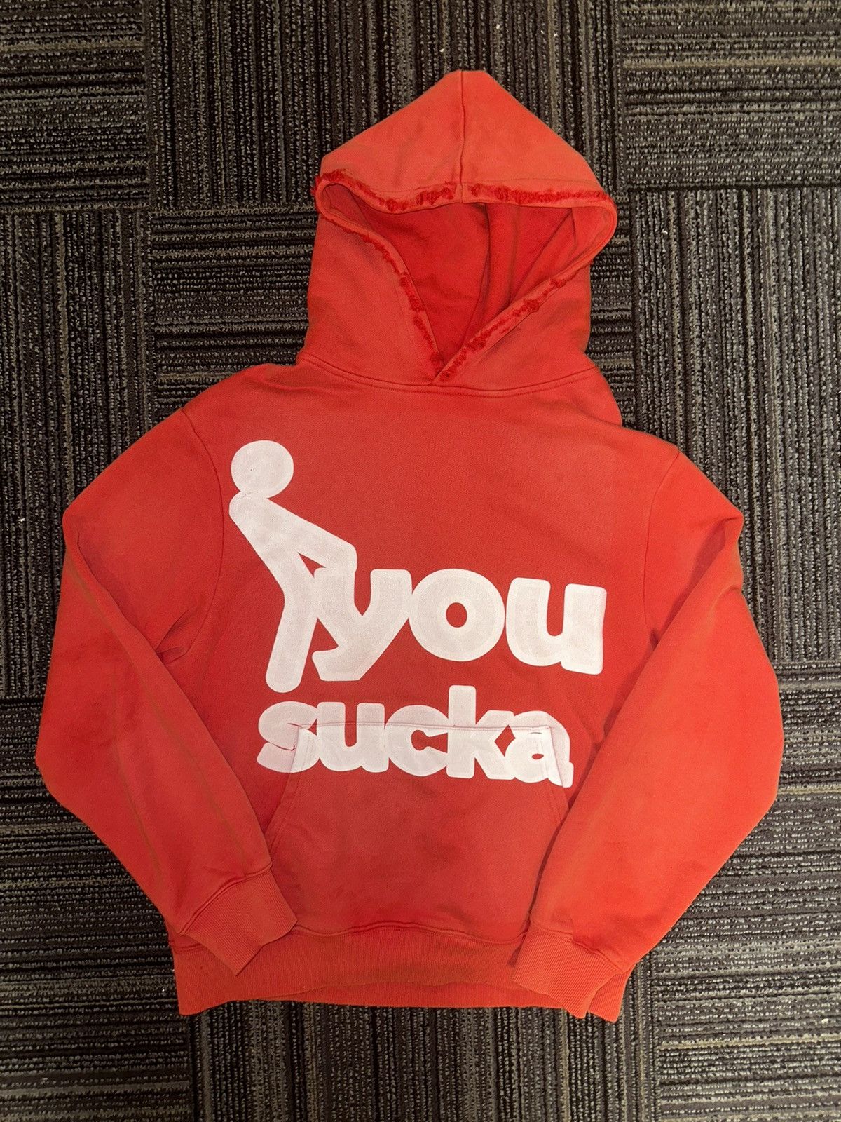 image of Vintage F You Sucks Hoodie in Red, Men's (Size Medium)