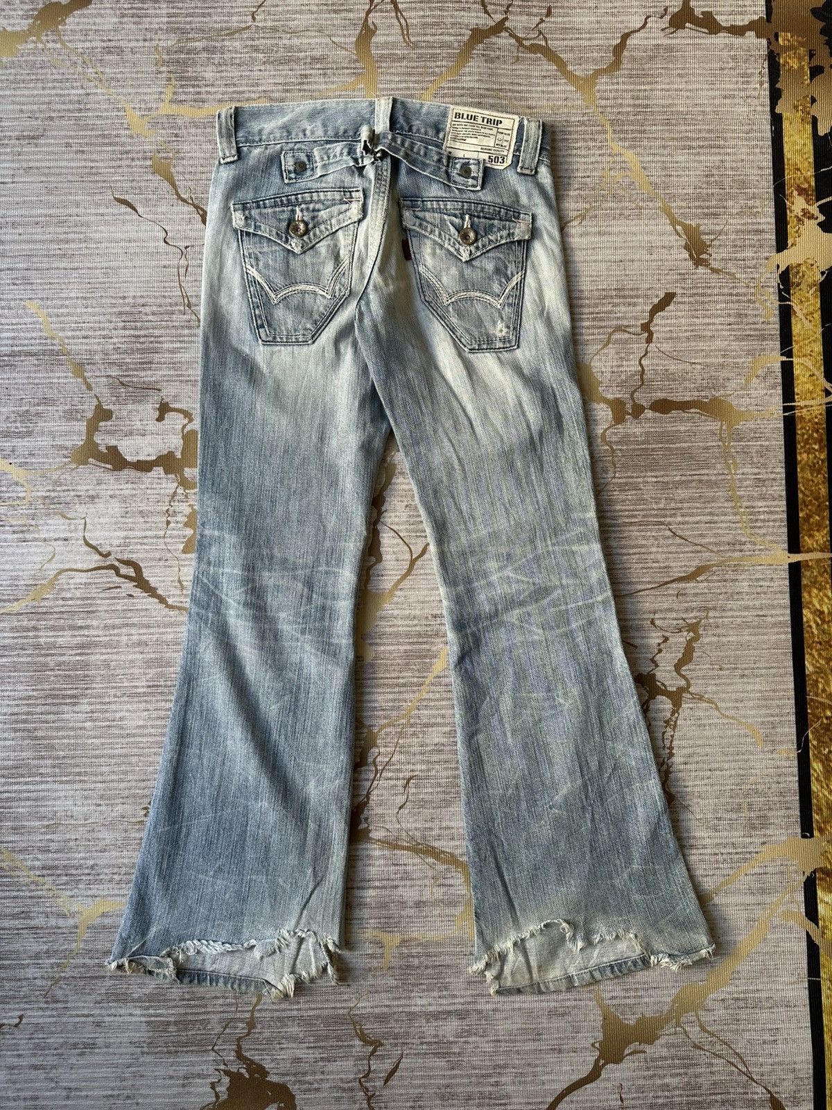 Edwin FLARE Edwin Blue Trip 503 Buckle Back Faded Distressed Denim Size US 28 / EU 44 - 4 Thumbnail