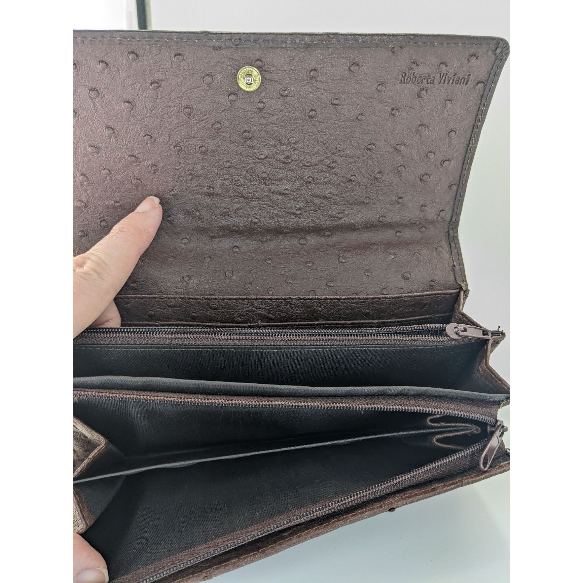 Other Roberta Viviani Ostrich Embossed Leather Wallet With Gold Ac Size ONE SIZE - 8 Thumbnail