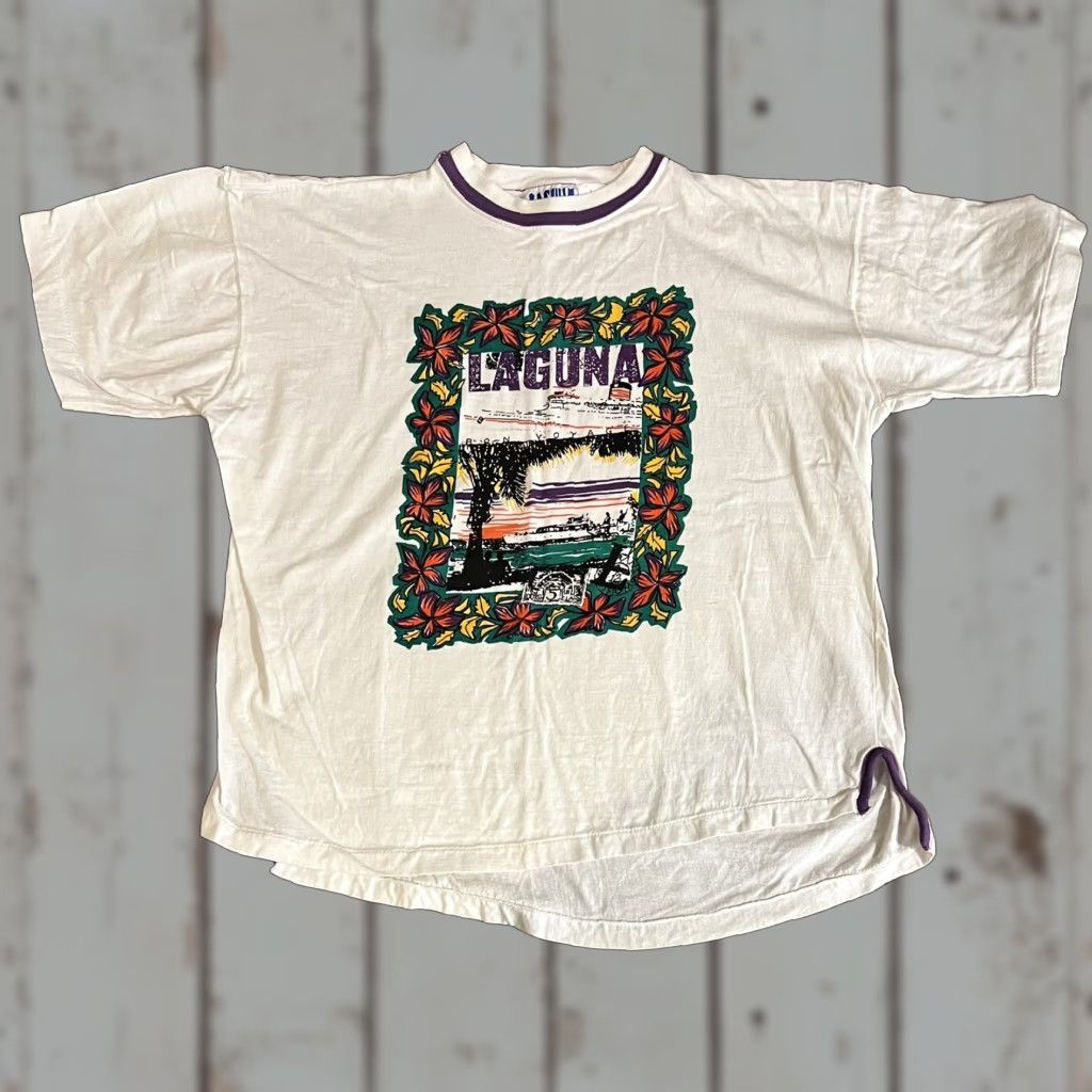 Vintage VINTAGE Laguna T-Shirt Bon Voyage Ship 90s White L Large Flower Cruise Single Stitch Unisex Adults Crew Neck Short Sleeve Cotton Shirt Mens Womens Size US L / EU 52-54 / 3 - 1 Thumbnail