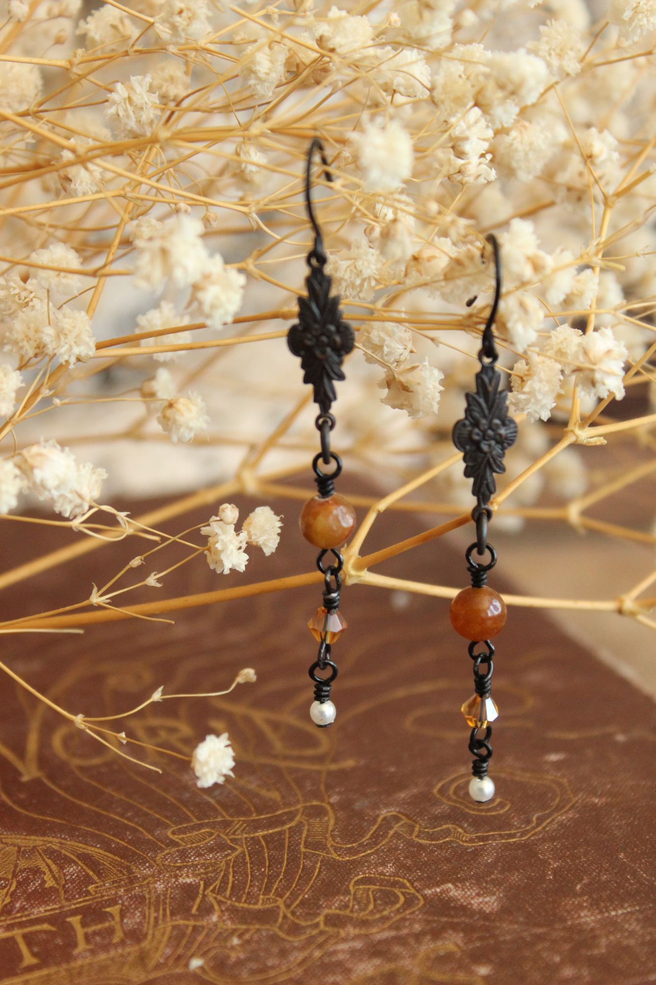 Other Handmade Women's Earrings, Black Metal with Brown Beads and Size ONE SIZE - 7 Thumbnail