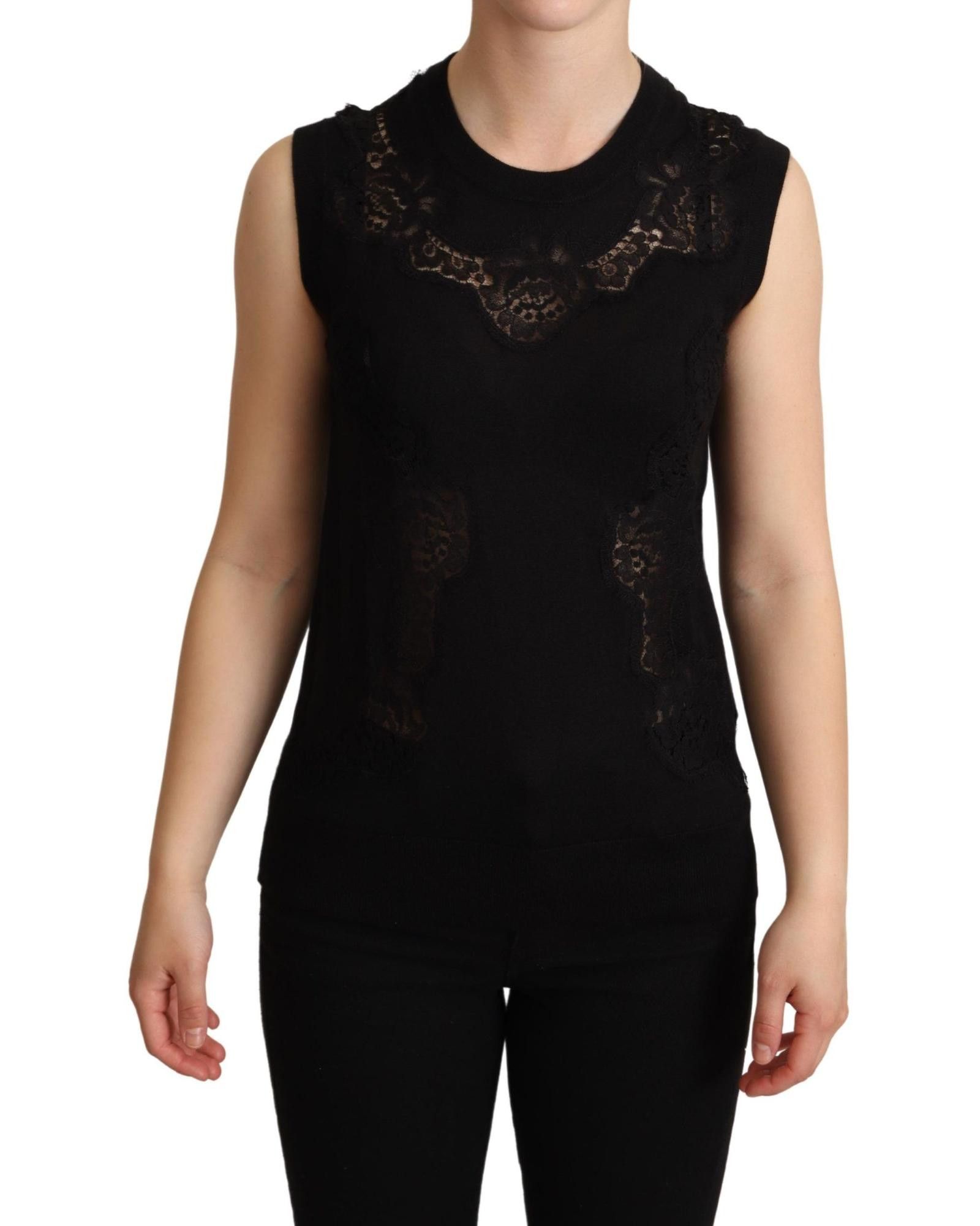 image of Dolce Gabbana Sleeveless Cashmere Silk Cutout Top in Black, Women's (Size Small)