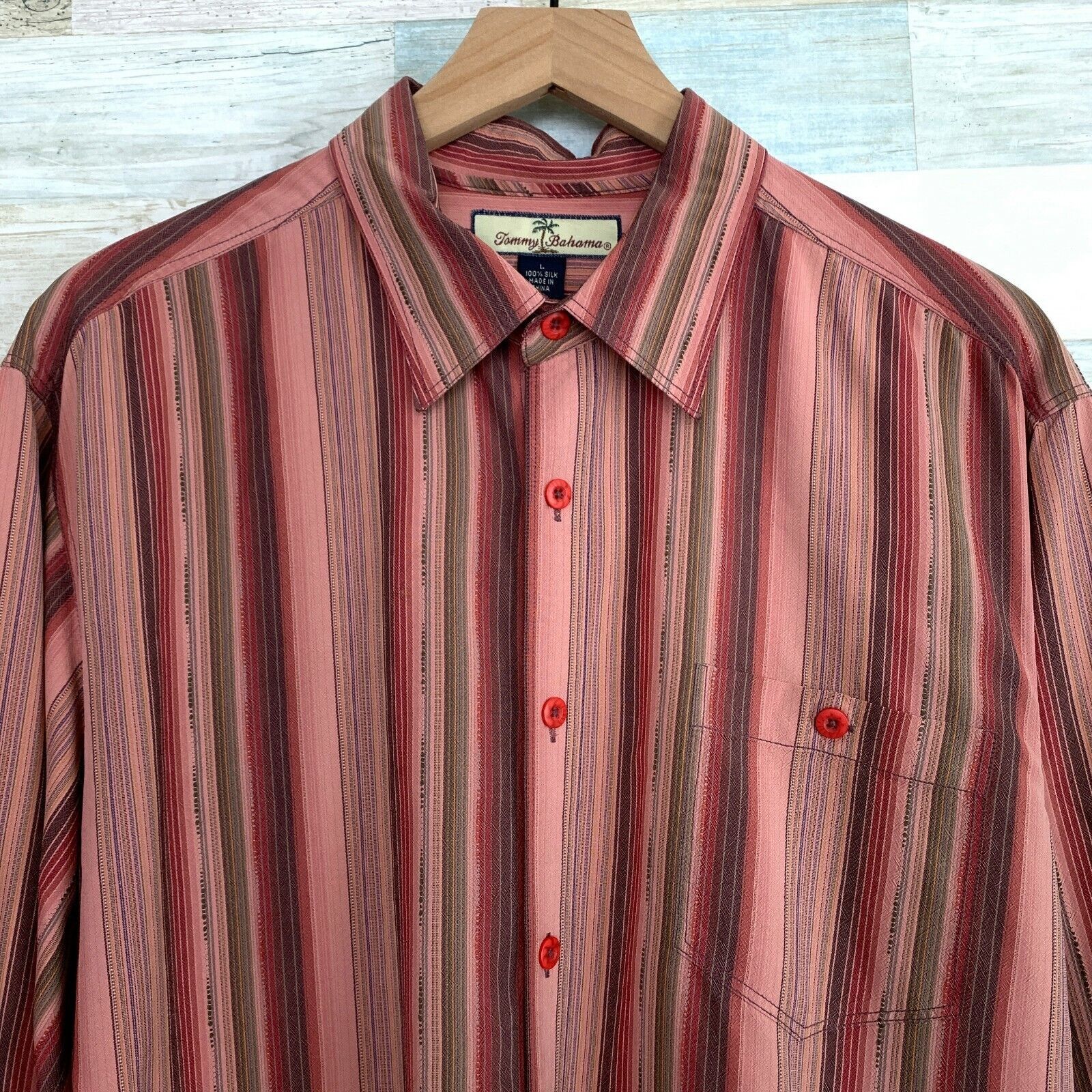 Tommy Bahama Tommy Bahama Pure Silk Striped Shirt Pink Jacquard Mens L Size US L / EU 52-54 / 3 - 2 Thumbnail