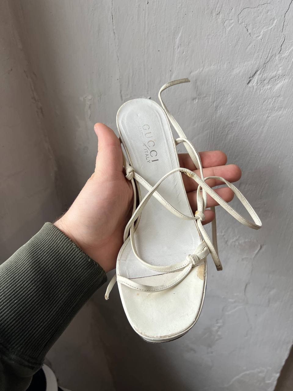 Gucci GUCCI CAGE WOVEN SANDALS LEATHER HEELS WHITE SIZE 36 Size US 6 / IT 36 - 13 Thumbnail