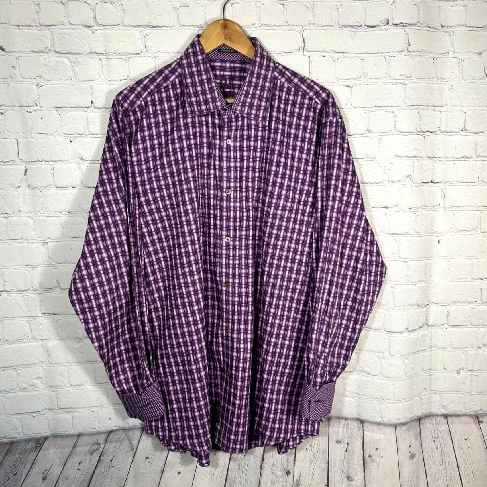 BUGATCHI Bugatchi Uomo Shirt Check Long Sleeve Button-Down Purple Cotton Classic Fit XL Mens Mothers? Size US XL / EU 56 / 4 - 2 Thumbnail