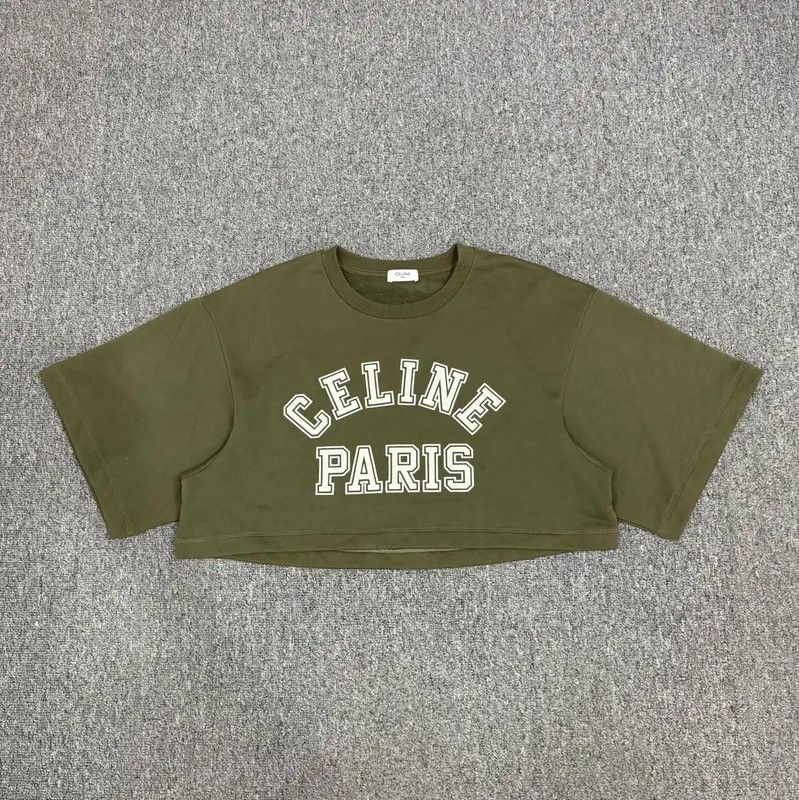 Celine Celine Paris Green Cropped T-Shirt 0089 Size S / US 4 / IT 40 - 1 Thumbnail