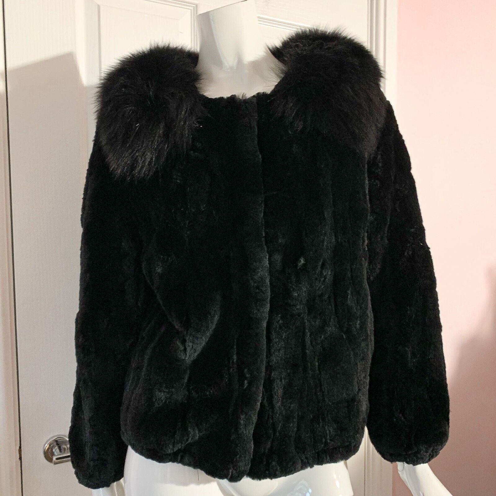 image of Real Fox Fur Black Shawl Collar 20S Style Jacket, Women's (Size Small)