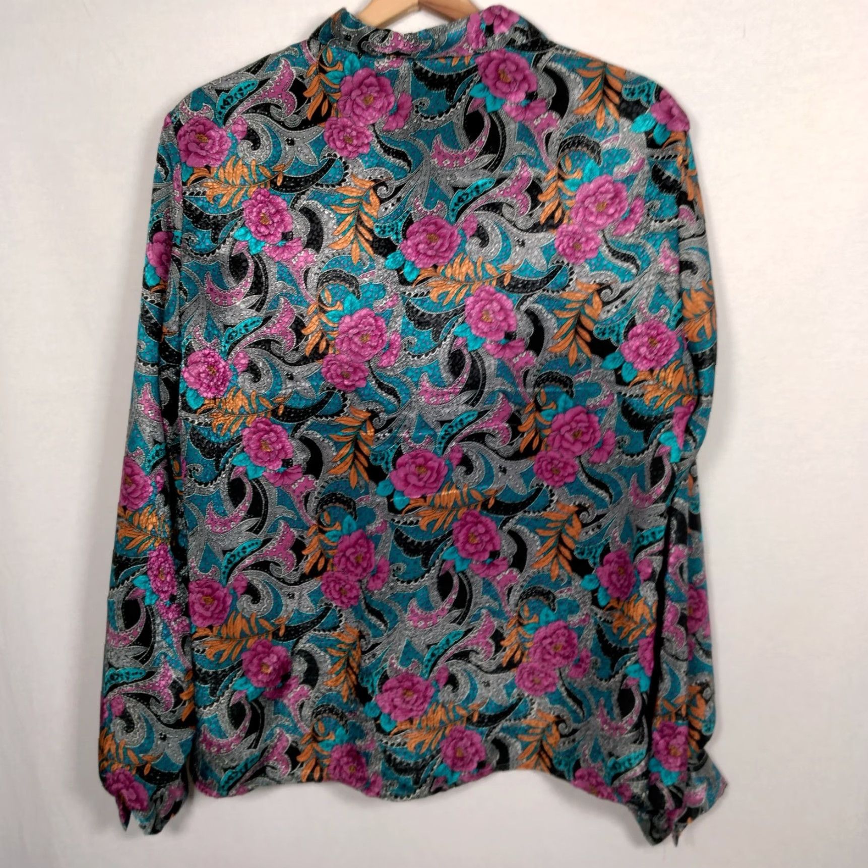 Vintage VINTAGE Cricket Lane Blouse Large Floral Satin Long Sleeve Grannycore Secretary Women Size L / US 10 / IT 46 - 3 Thumbnail