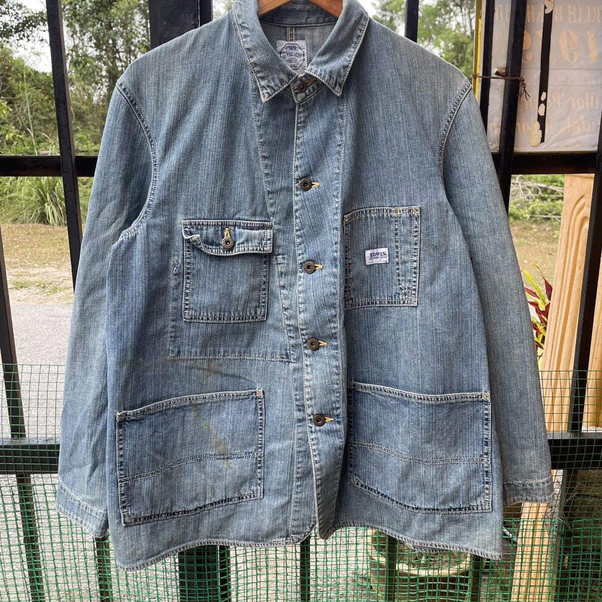 Edwin 🔥Vintage 1997 Edwin Stone Washed Workwear Chore Denim Jacket Size US M / EU 48-50 / 2 - 5 Thumbnail
