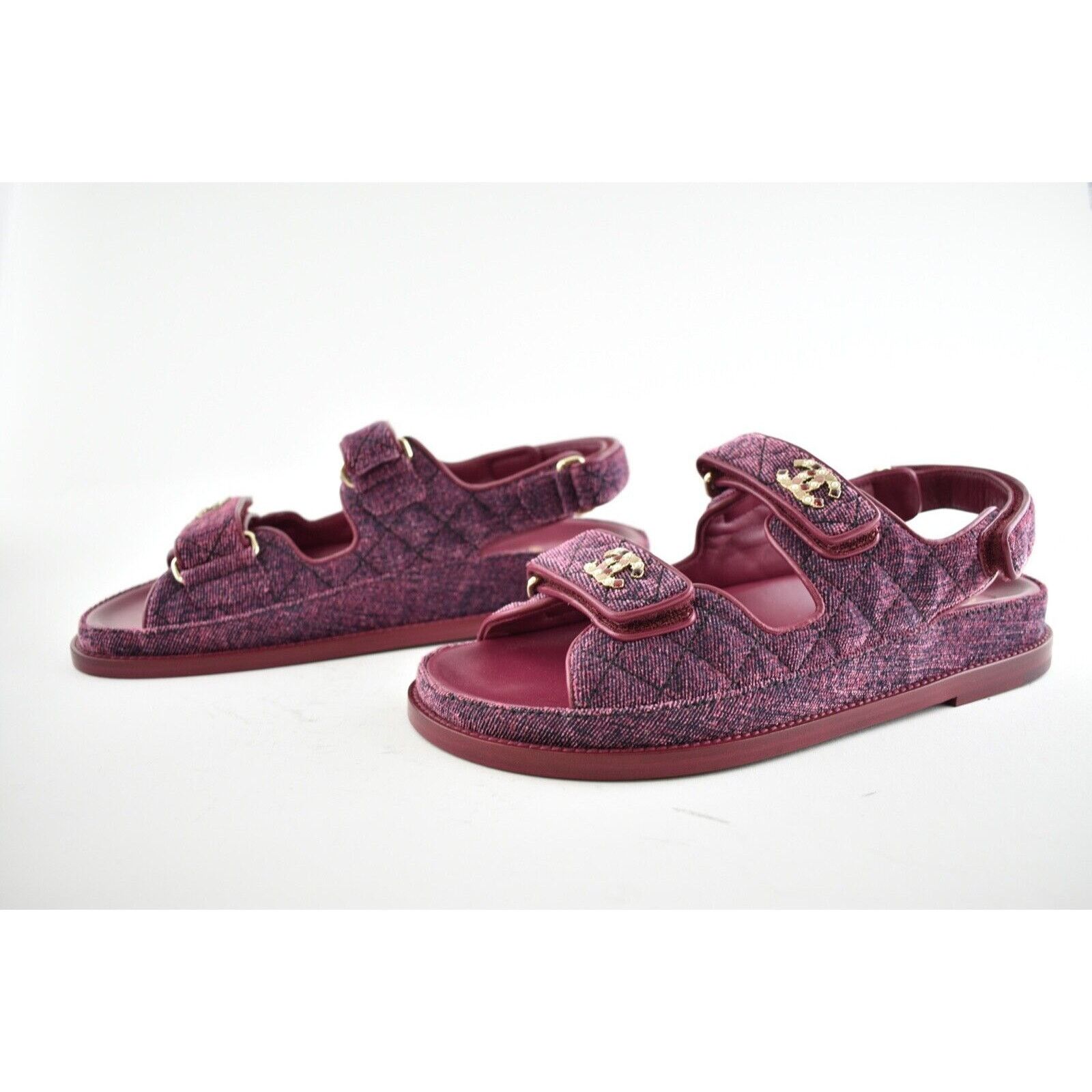 Chanel Chanel 21A Pink Velvet Denim CC Logo Mule Slide Strap Flat Size US 8.5 / IT 38.5 - 10 Thumbnail