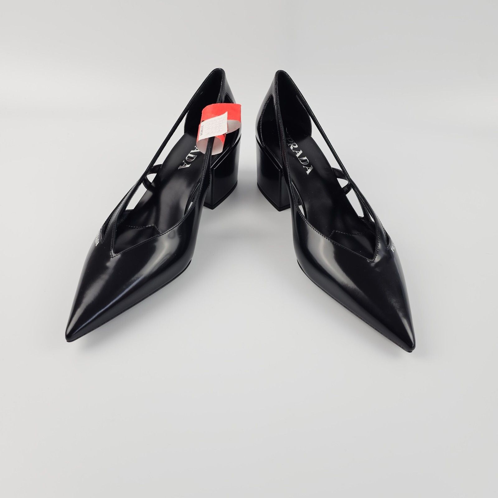 PRADA Cut-Out Black Leather 55mm Pumps New And Authentic