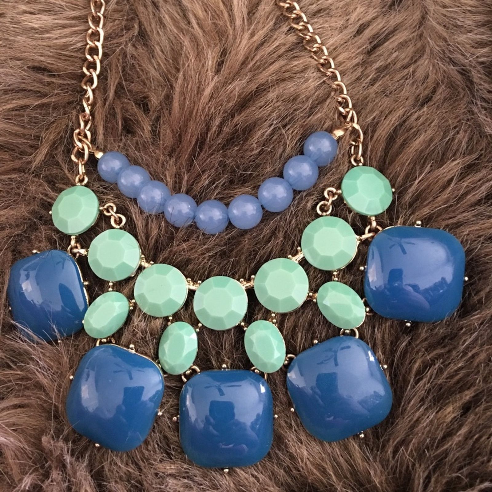 Jewelry Blue and mint tone gold chain link necklace Size ONE SIZE - 6 Thumbnail