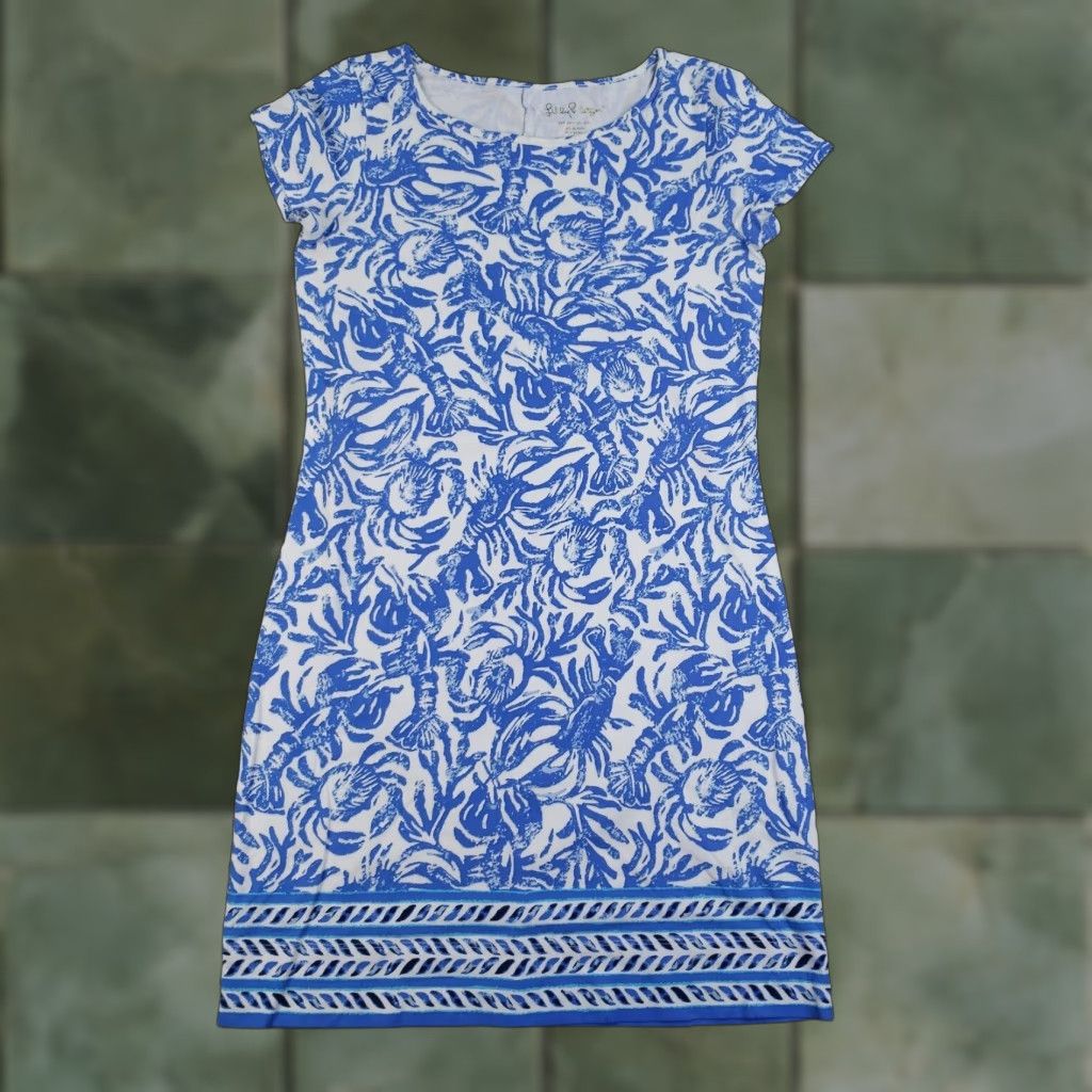 Lilly Pulitzer VINTAGE Lilly Pulitzer Marlowe Dress Womens XS Blue Geometric Casual Cap Sleeve Shift T-Shirt Dress Size XS / US 0-2 / IT 36-38 - 1 Thumbnail