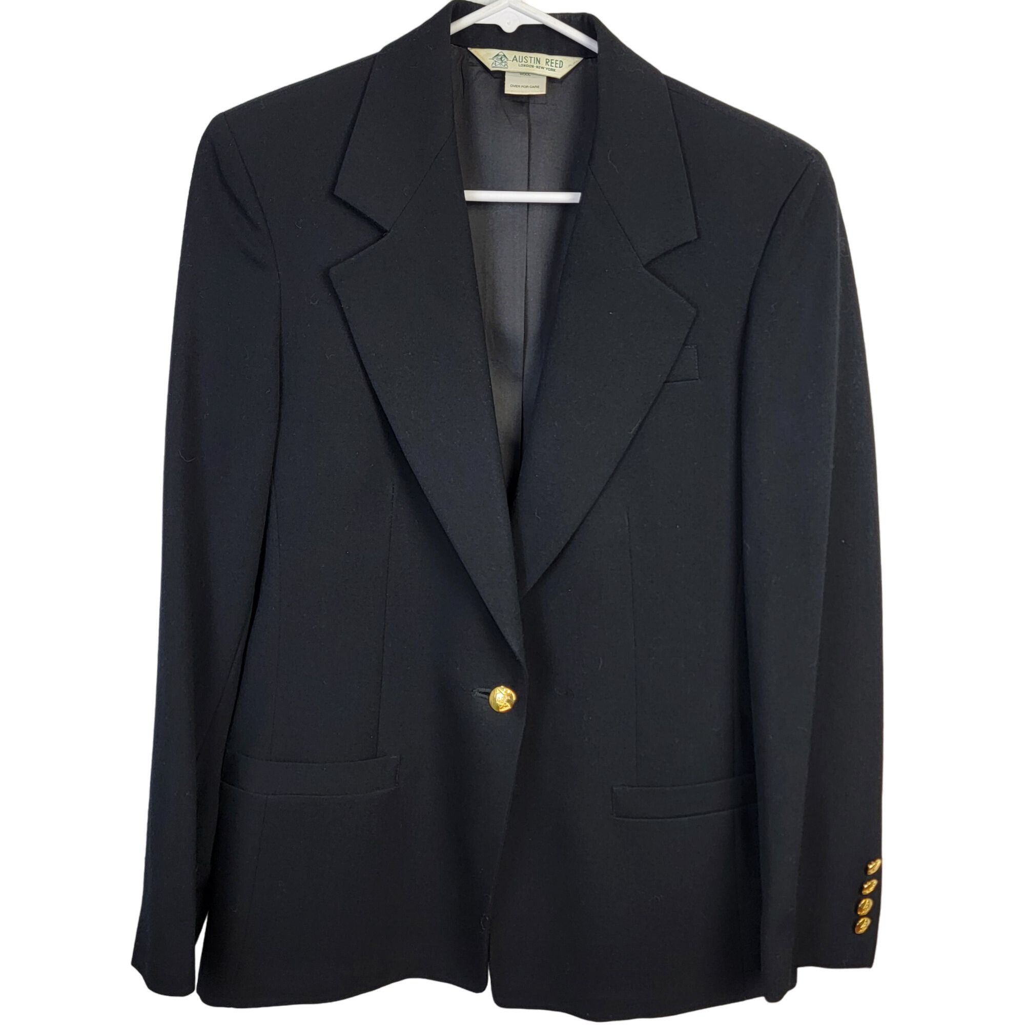 image of Austin Reed Vintage Wool Blazer Jacket Women 6 Suit Coat Bla in Black (Size Medium)