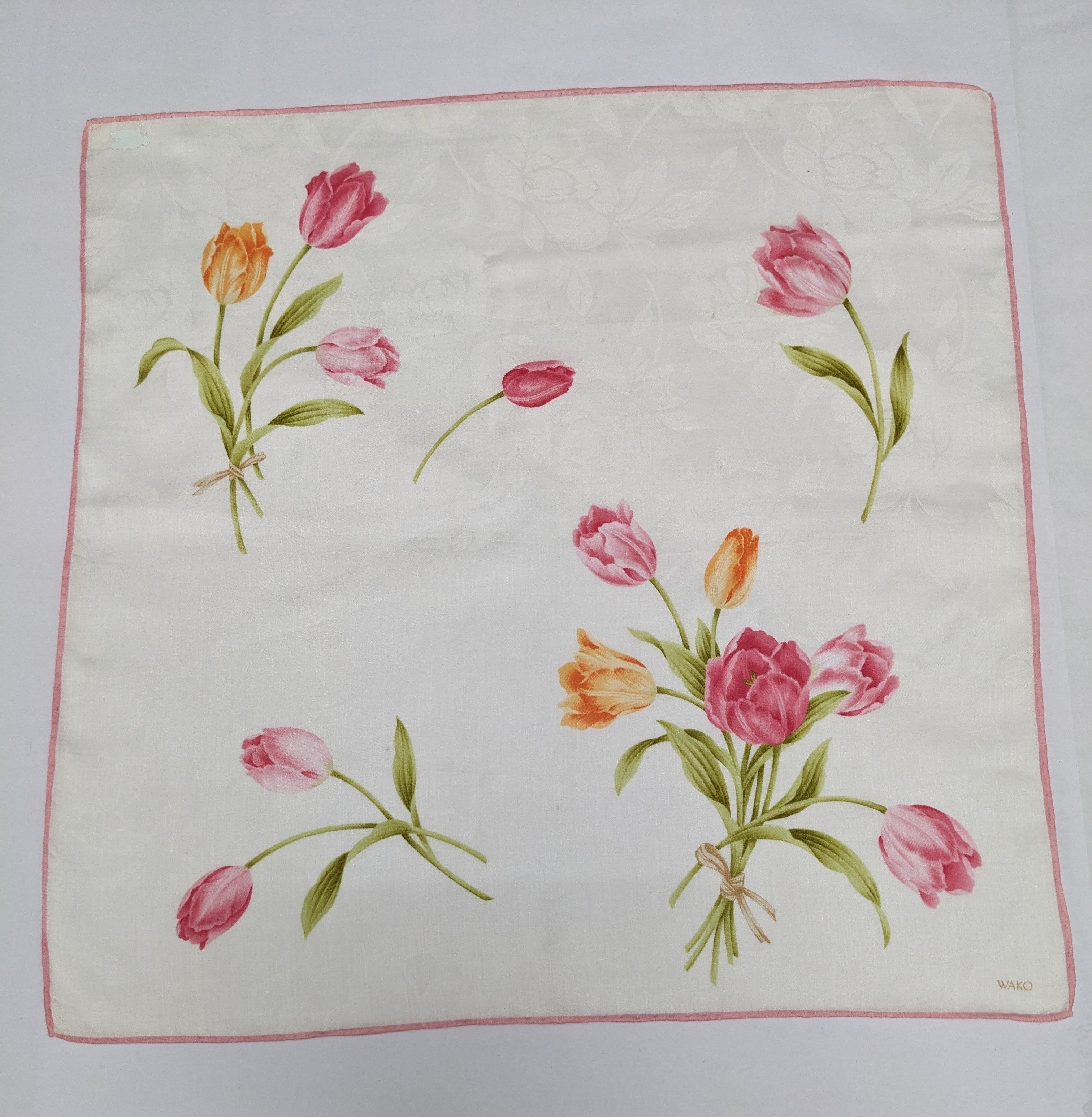 Japanese Brand WAKO Ginza Handkerchief Pink Yellow Tulip Flower Size ONE SIZE - 3 Thumbnail
