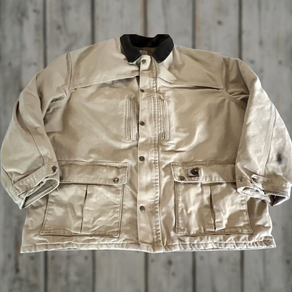 Carhartt VINTAGE Carhartt Jacket Men’s 2XL Chore Solid Pocket Snap Zip Beige USA Size US XXL / EU 58 / 5 - 1 Thumbnail