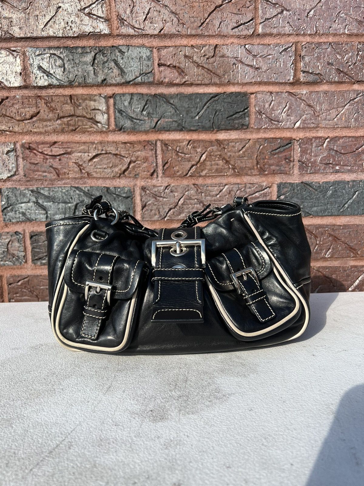 Prada Vintage Prada Leather Y2K Buckle Strap Pockets Bag Grailed