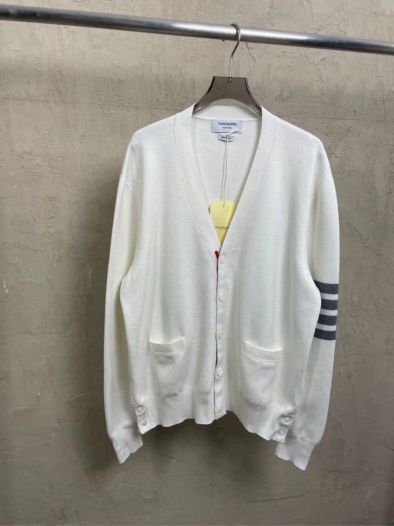 Thom Browne Thom browne White four-striped knitted cardigan jacket 2504 Size US XL / EU 56 / 4 - 1 Thumbnail