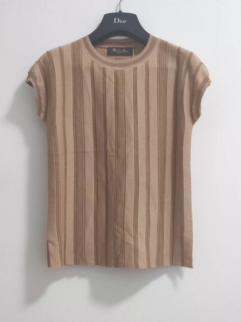 LORO PIANA Striped cashmere knit short-sleeved top