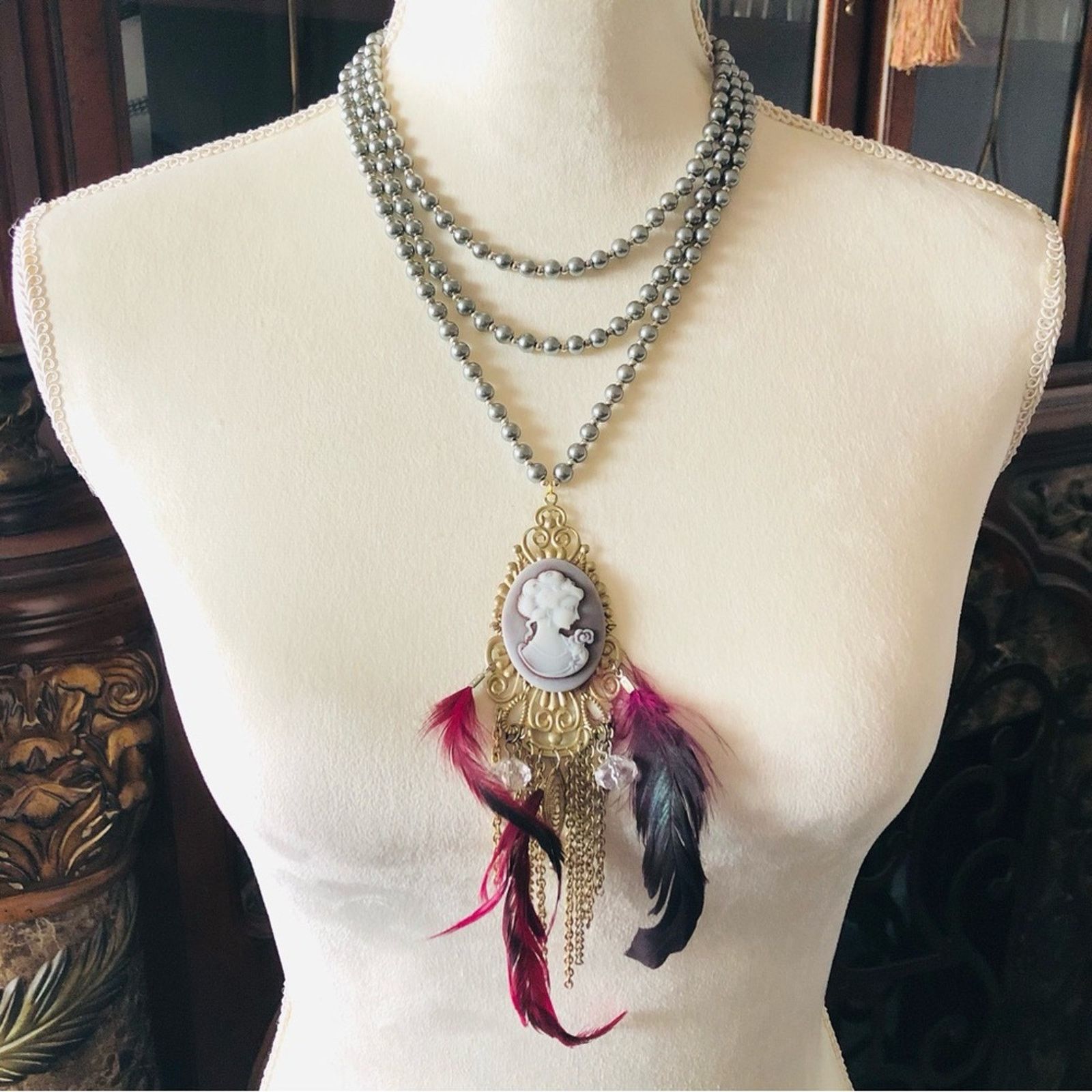 Jewelry Handcrafted filigree cameo Pearl genuine ruby necklace Size ONE SIZE - 2 Thumbnail