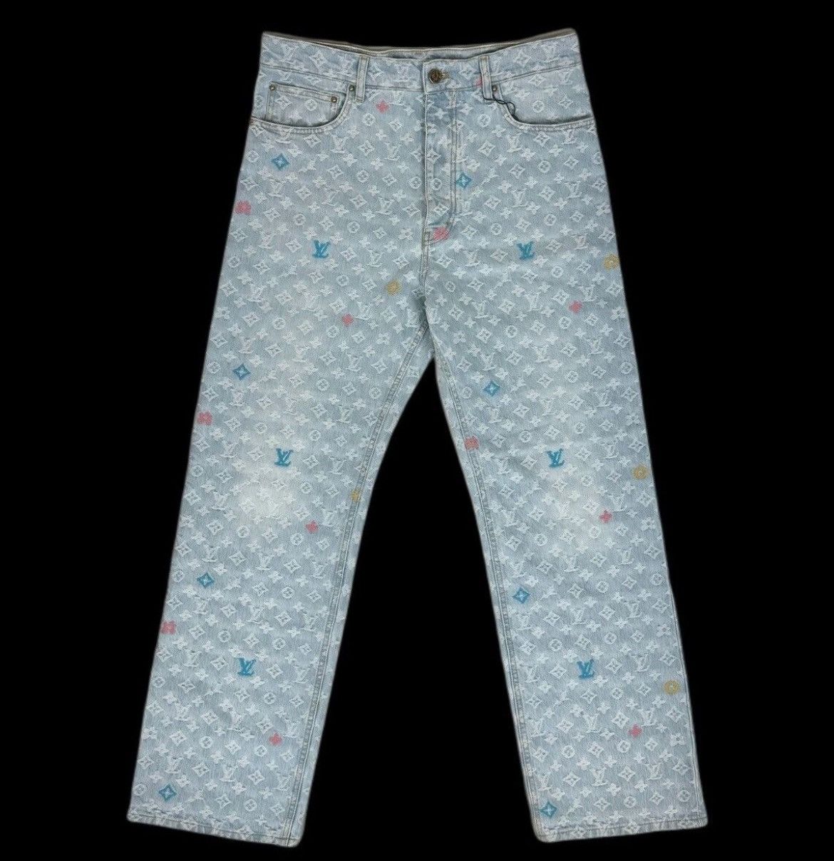 image of Louis Vuitton Monogram Craggy Denim Pants in Blue, Men's (Size 36)