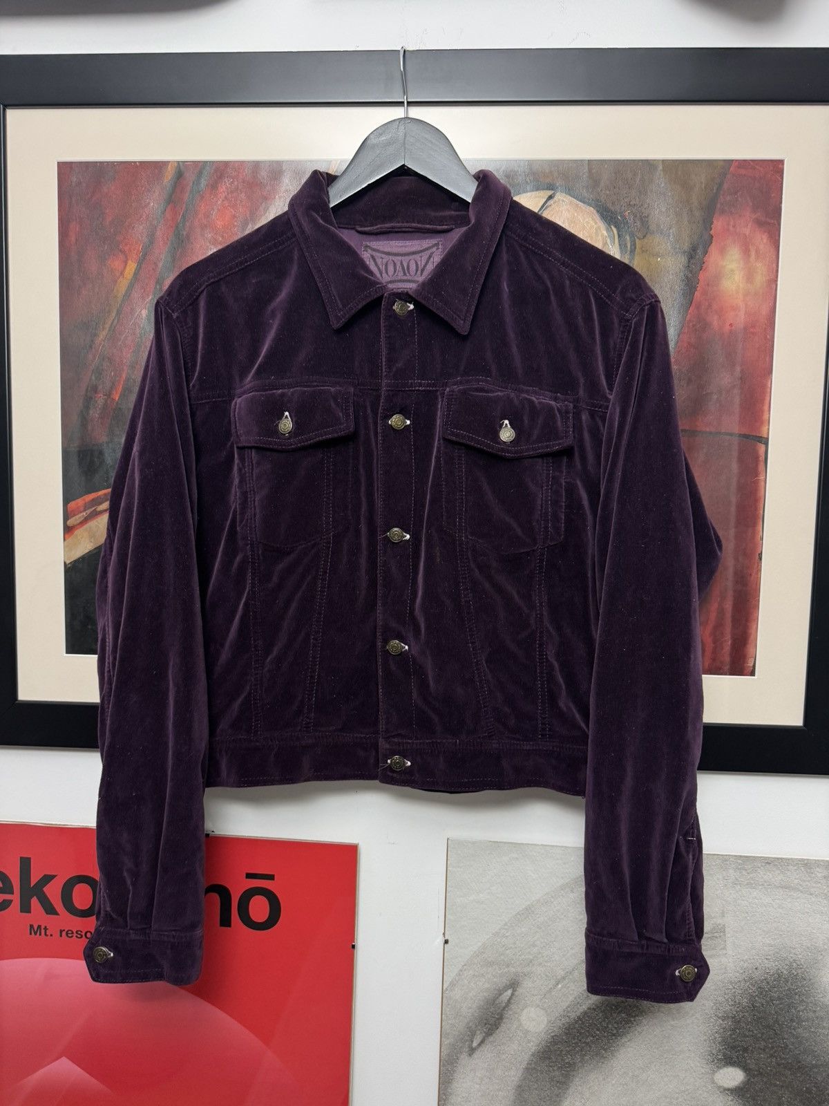 Vintage Vintage 90s Purple Velvet Velour Trucker Jacket Archive Rare Size US XS / EU 42 / 0 - 1 Thumbnail