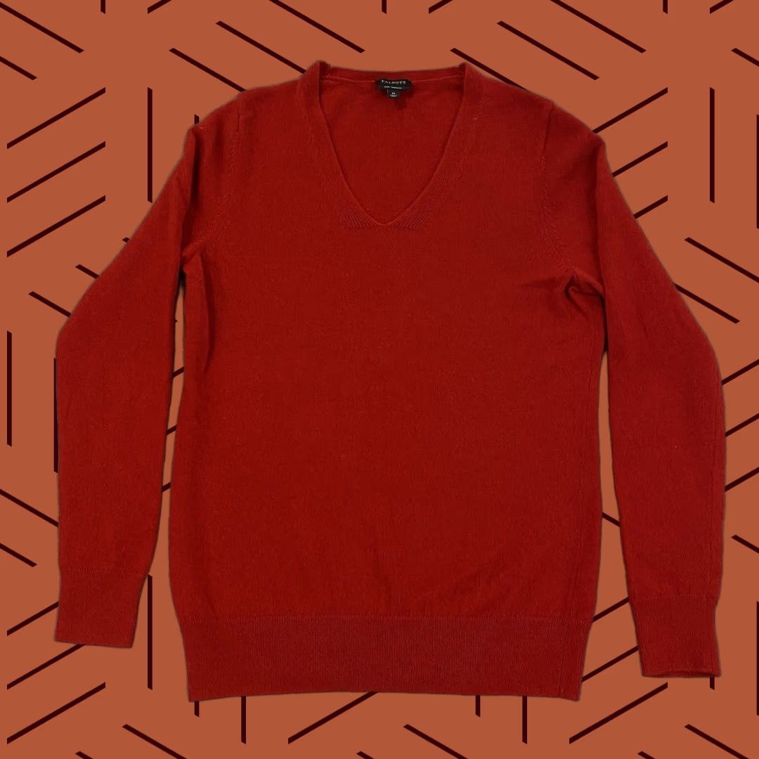 Talbots TALBOTS Cashmere Sweater Women Medium Red Deep V-Neck Long Sleeve Knit Pullover Regular Size M Vintage No Size M / US 6-8 / IT 42-44 - 1 Thumbnail