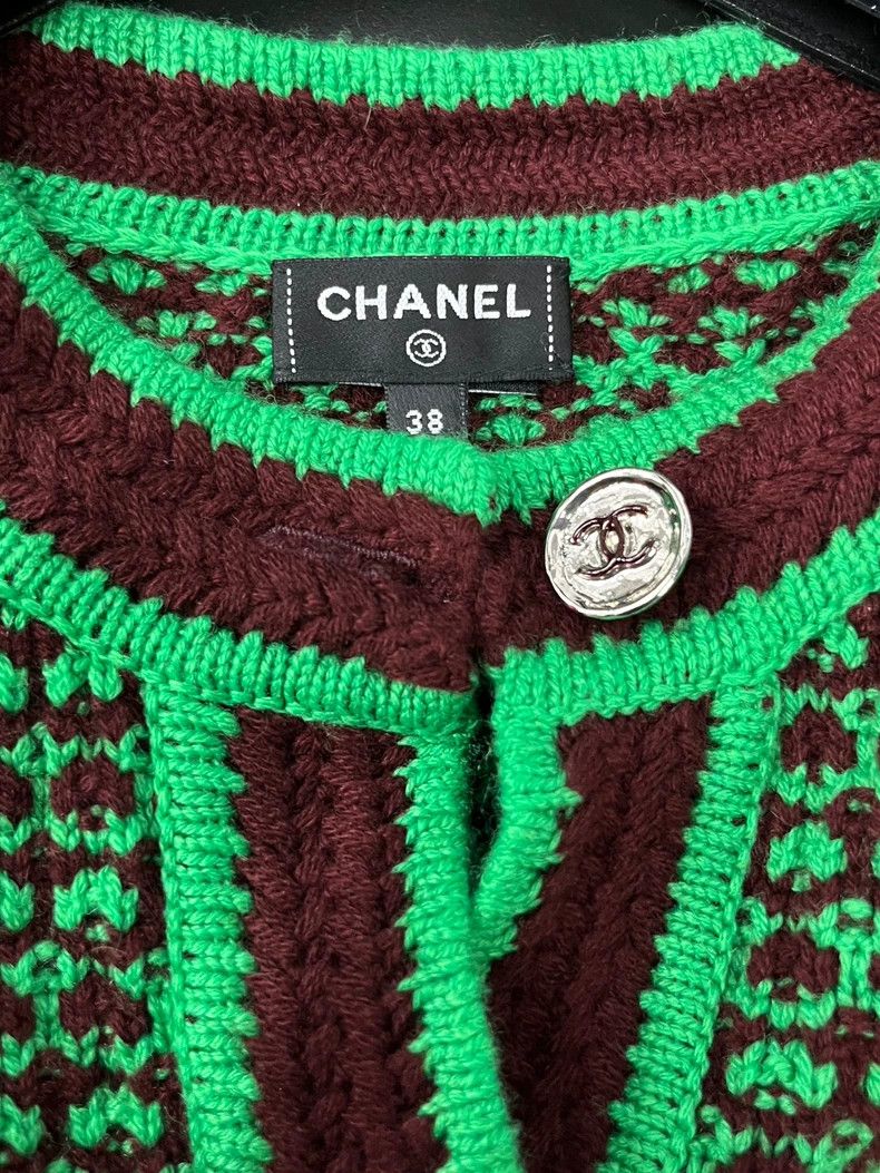 Chanel Chanel 23A Chanel Green Brown Knitted Cardigan coat Size XS / US 0-2 / IT 36-38 - 4 Thumbnail