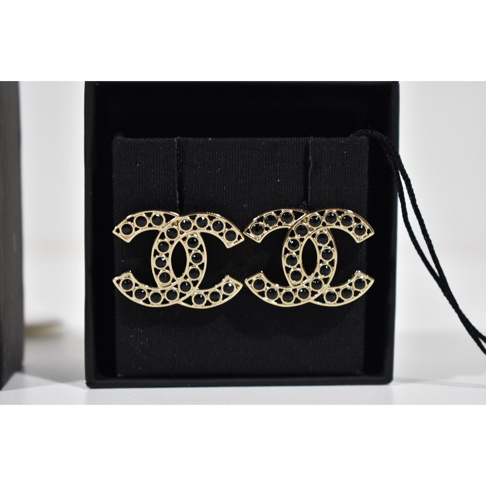 Chanel Chanel Gold Black Interlocking Drop Statement Stud Earrings Size ONE SIZE - 5 Thumbnail