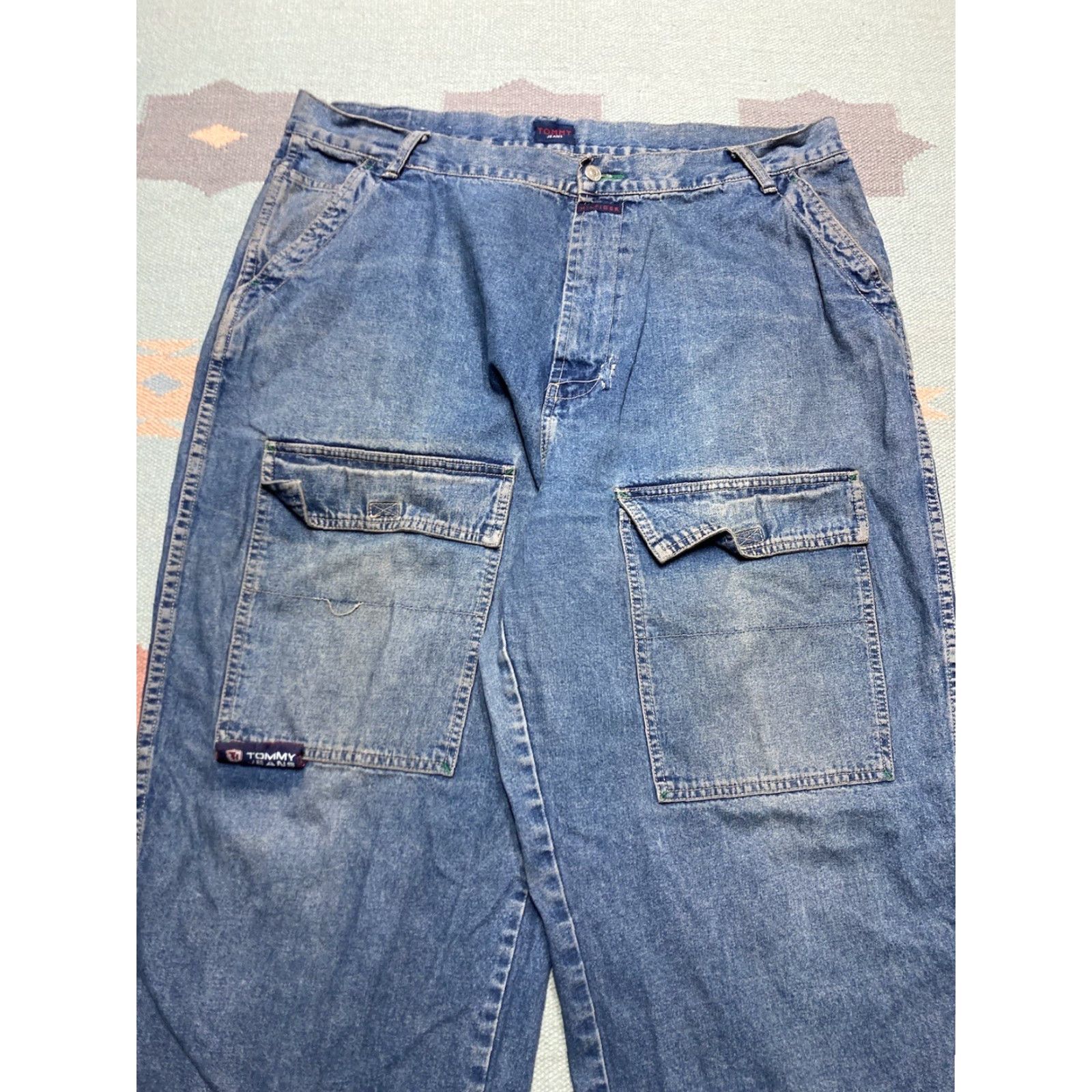 Tommy Hilfiger VINTAGE y2k baggy jeans Tommy Hilfiger cargo wide leg skater JNCO style 40x32 jeans Men Blue Wide-Leg 40 32 Size US 40 / EU 56 - 3 Thumbnail