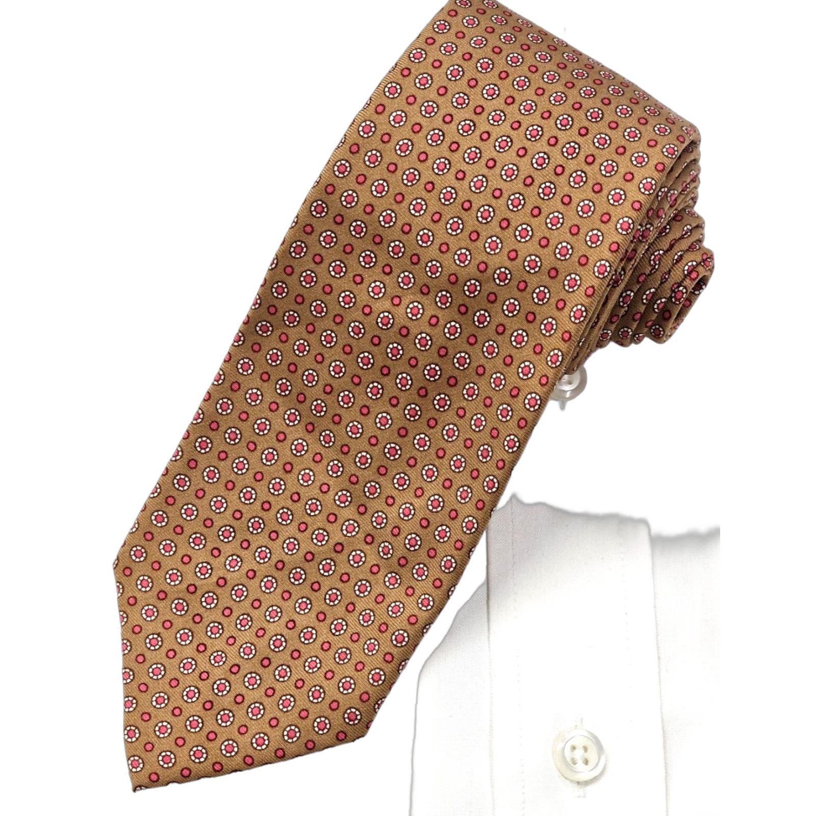 Polo Ralph Lauren VINTAGE Polo Ralph Lauren Necktie Mens Copper Geometric Red Polk Dots Silk Tie Size US M / EU 48-50 / 2 - 1 Thumbnail