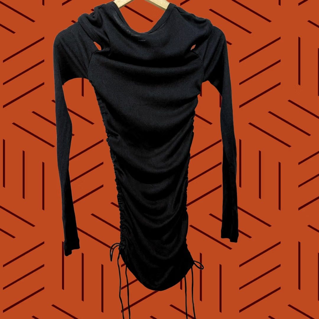 Helmut Lang Helmut Lang H1HW505 Black Ruched Long Sleeve Top Solid Knit Women Size S Size S / US 4 / IT 40 - 1 Thumbnail