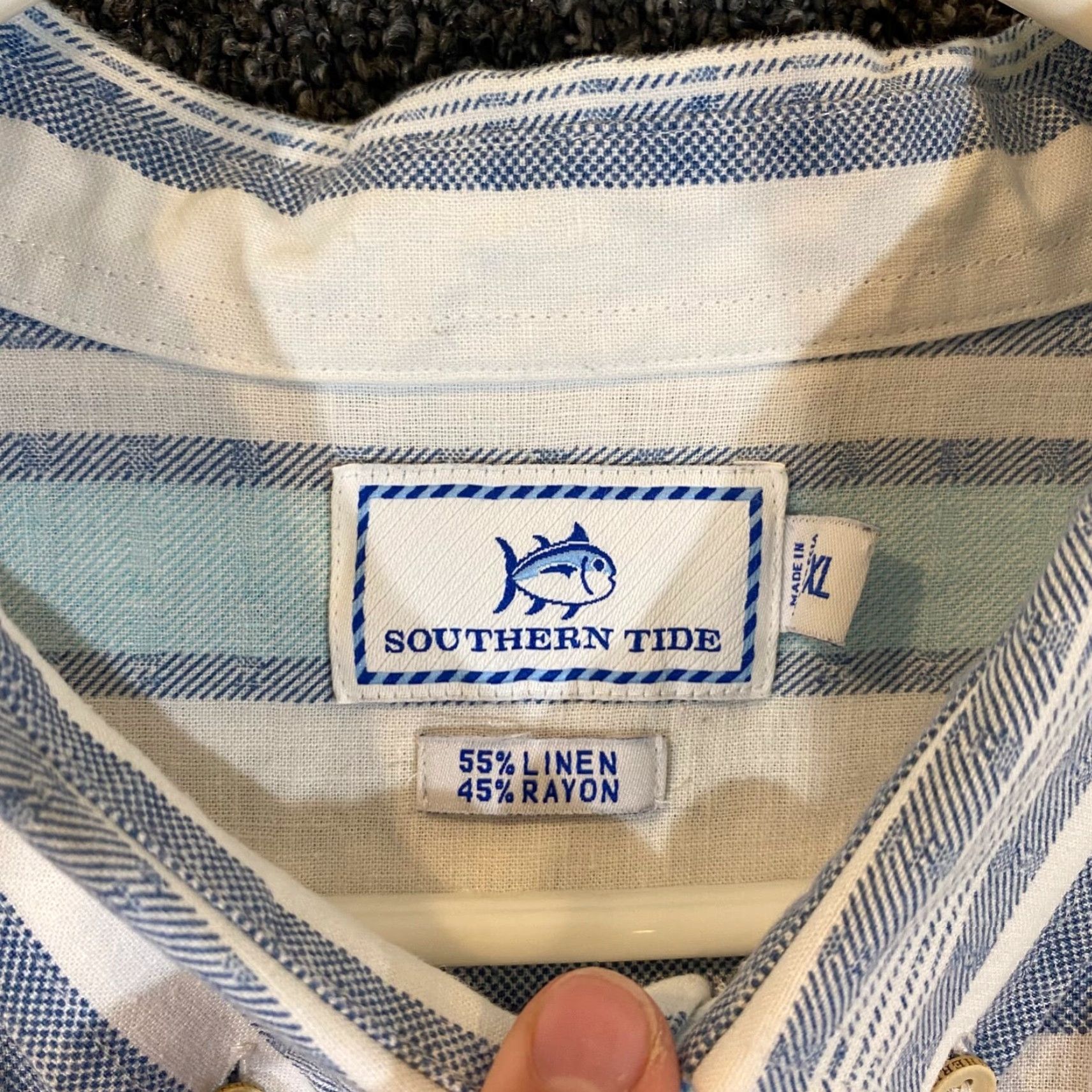 Southern Tide VINTAGE Southern Tide Shirt Men XL Short Sleeve Linen Blend Button-Up Blue White Striped Casual Size US XL / EU 56 / 4 - 2 Thumbnail