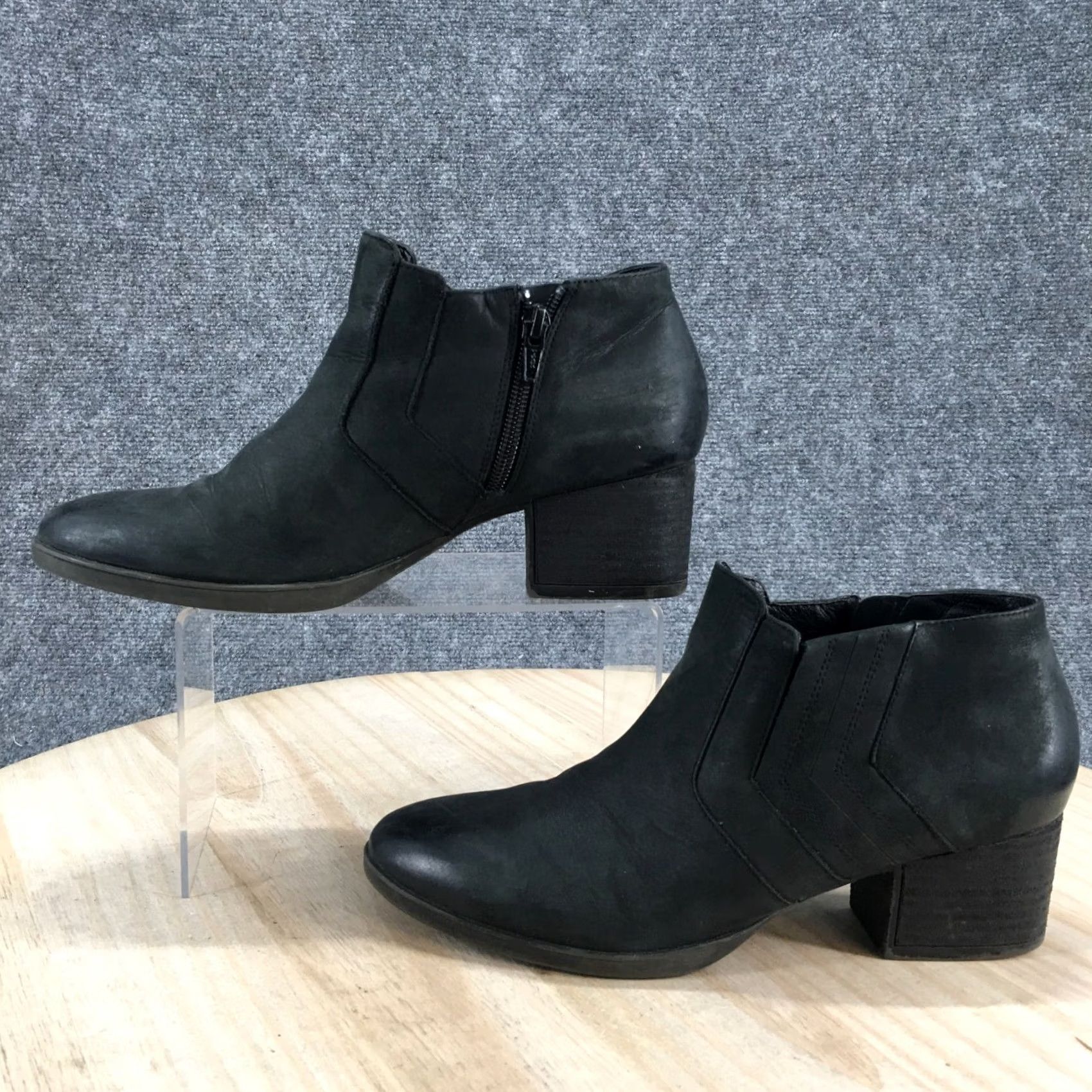 Vintage Abeo Felicity Boots Women's 7.5 N Side Zip Ankle Bootie Black Leather Heels Size US 8 / IT 38 - 2 Thumbnail