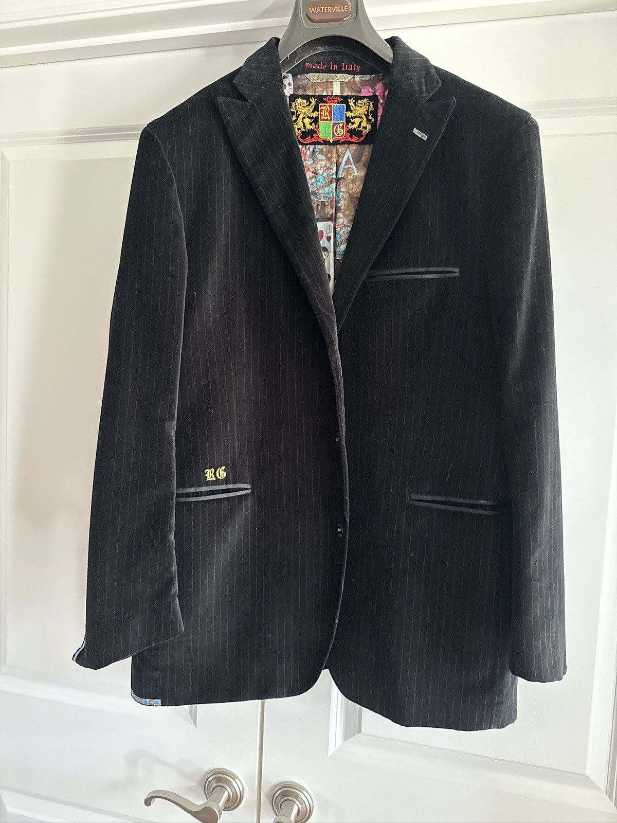 Robert Graham Robert Graham Black Velvet Pinstripe Blazer Signature Lining Size 44R - 3 Thumbnail