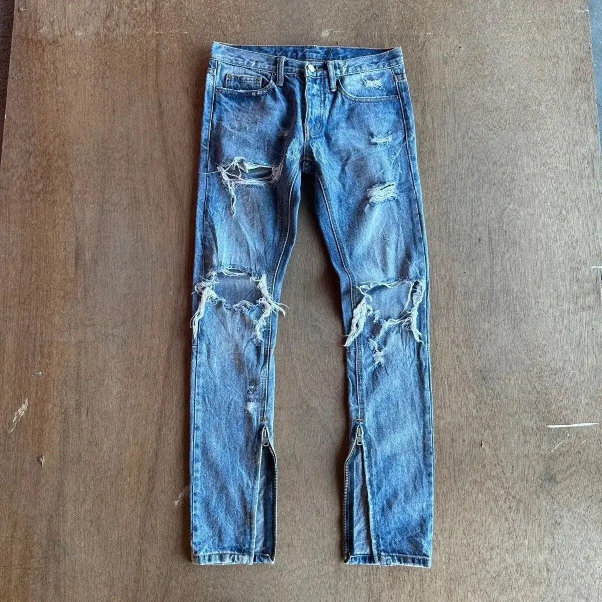 MNML DESTROYED🔥🔥 VINTAGE MNML JEANS ZIPPER LEGS DENIM PANTS Size US 29 - 3 Thumbnail