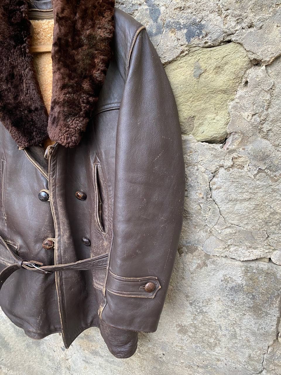 Vintage Retro 30s 40s Brown French BARNSTORMER Leather Coat Size US L / EU 52-54 / 3 - 4 Thumbnail