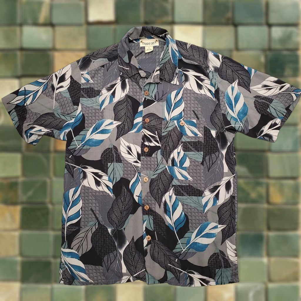 Paradise Paradise Coves Shirt Mens Small Blue Gray Floral Hawaiian 100% Silk Casual Size US S / EU 44-46 / 1 - 1 Thumbnail