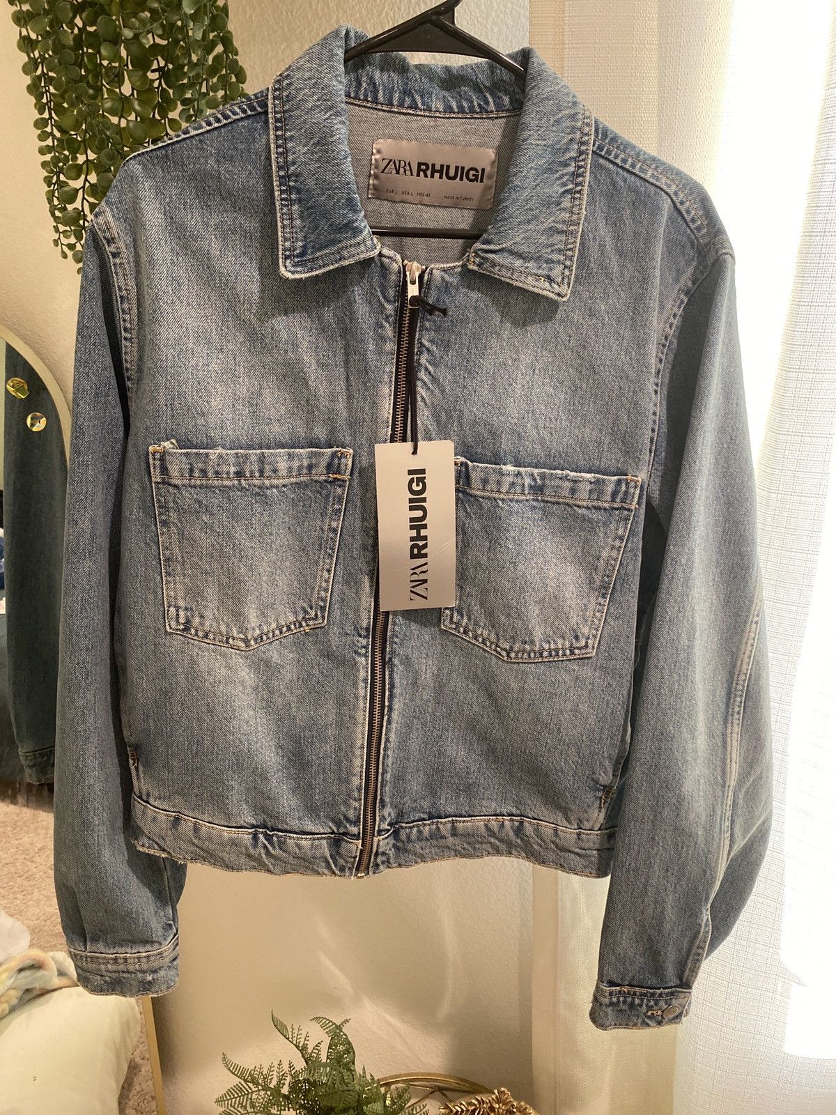 image of Rhuigi (Rhude) Cropped Denim Jacket in Blue, Men's (Size Medium)